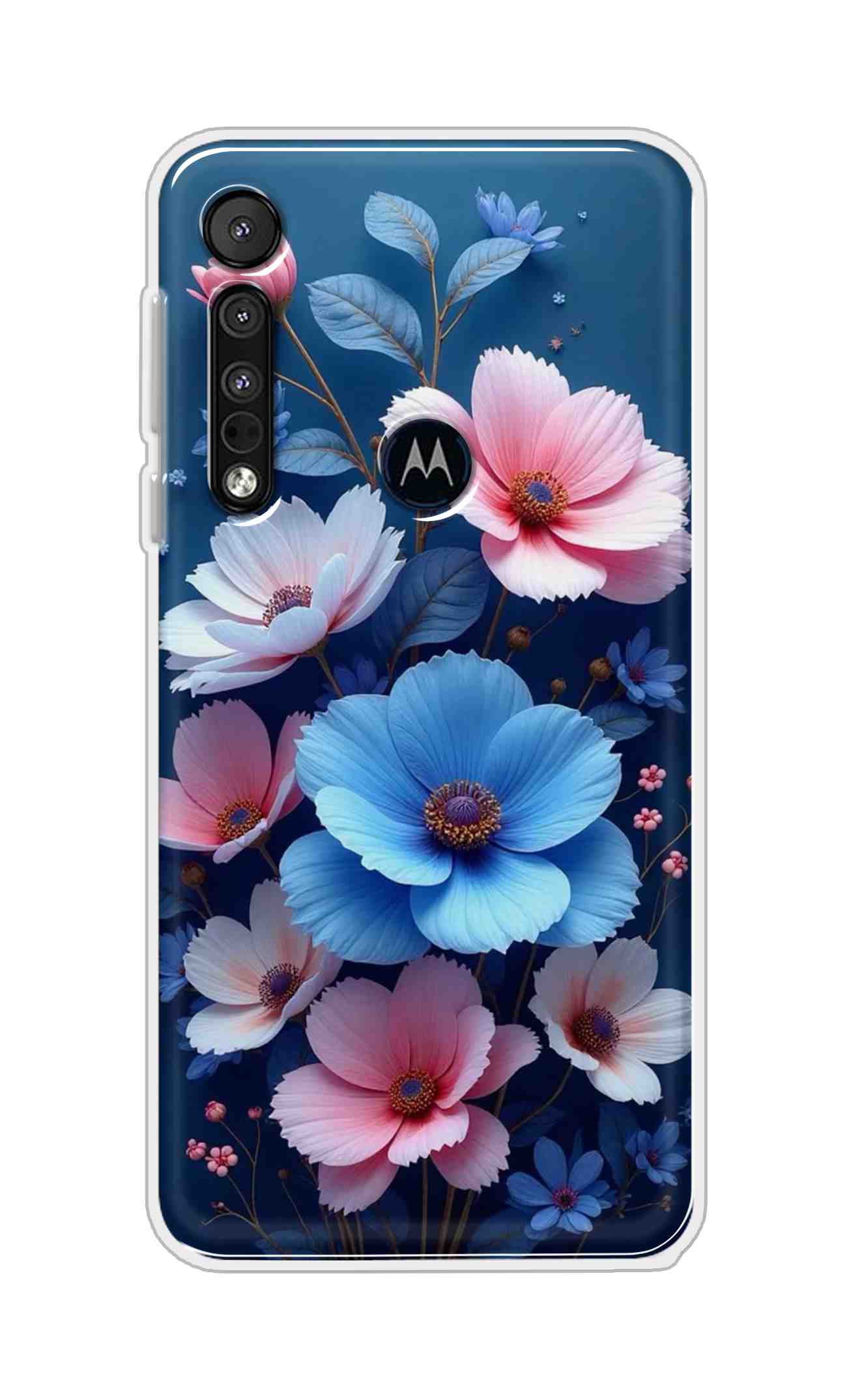 Coberta Back Cover For Motorola Moto One Macro Back Cover Stylish Case - Blue and Pink Flowers Design D16512