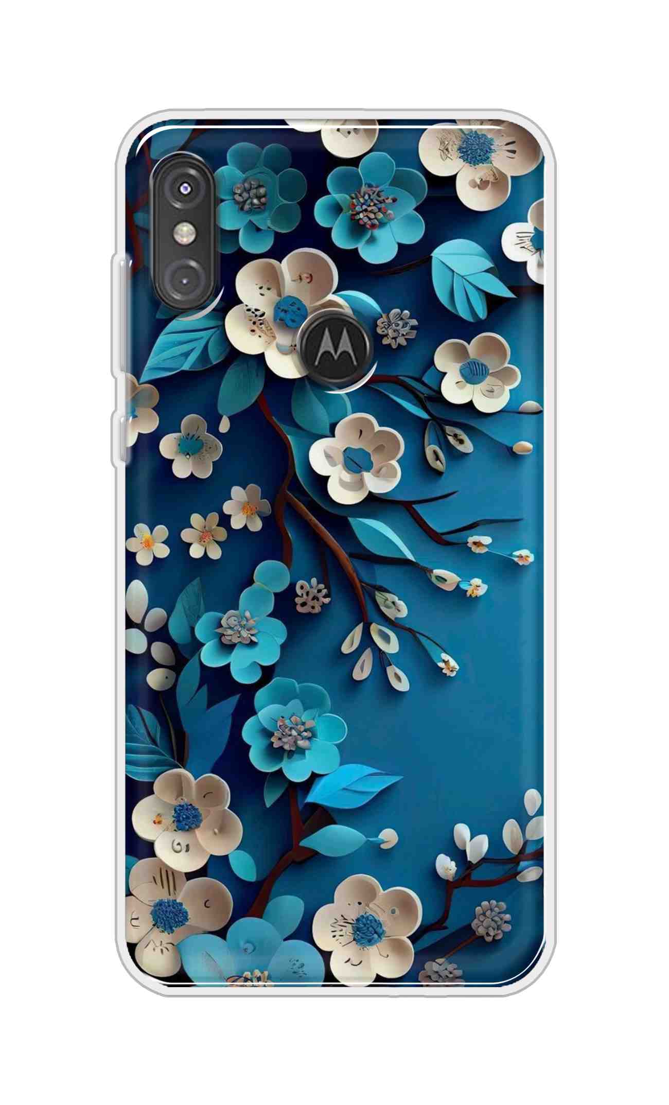 Coberta Back Cover For Motorola Moto One Power Back Cover Stylish Case - Blue and White Flowers Design D16551