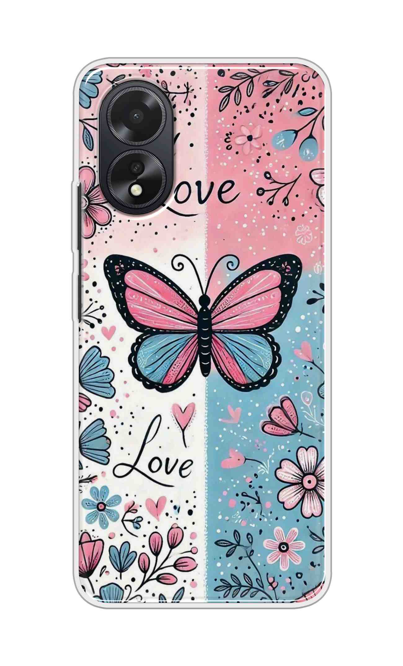 Coberta Back Cover For Oppo A18 Back Cover Stylish Case - Butterfly and Love Text Design D16526
