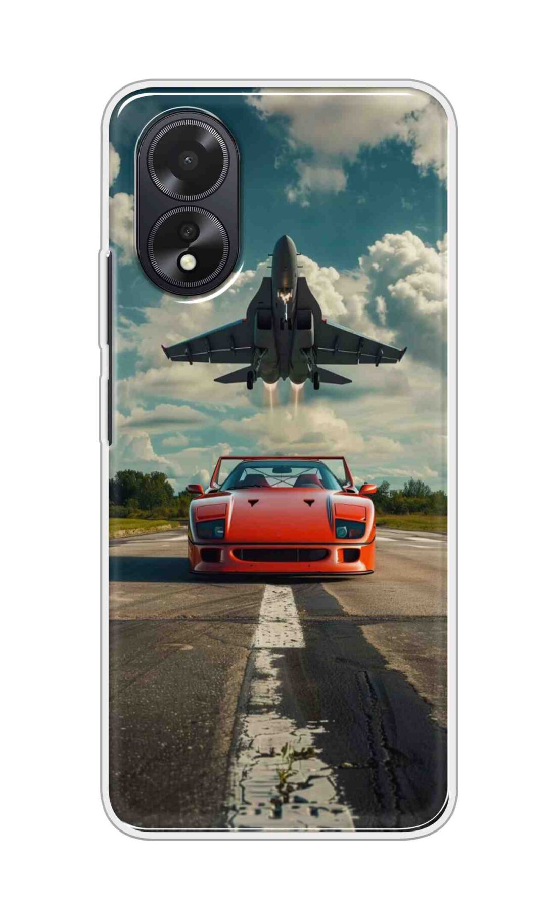 Coberta Back Cover For Oppo A18 Back Cover Stylish Case - Red Car with Aeroplane Design D16596