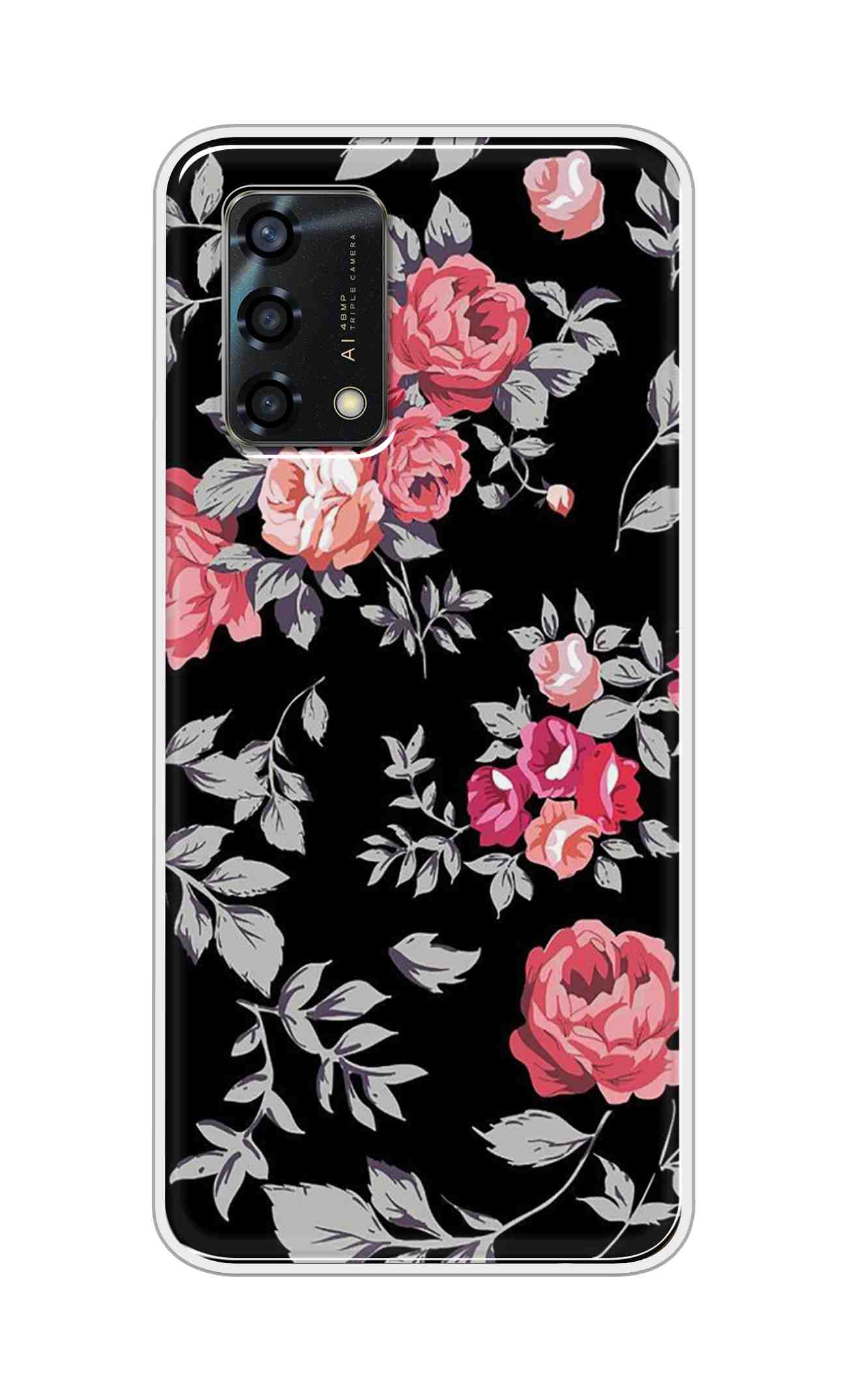 Coberta Back Cover For Oppo F19s Back Cover Stylish Case - Pink Flowers and Grey Leaves Design D11556