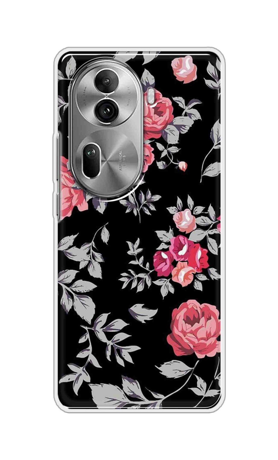 Coberta Back Cover For Oppo Reno 11 Pro 5G Back Cover Stylish Case - Pink Flowers and Grey Leaves Design D11556