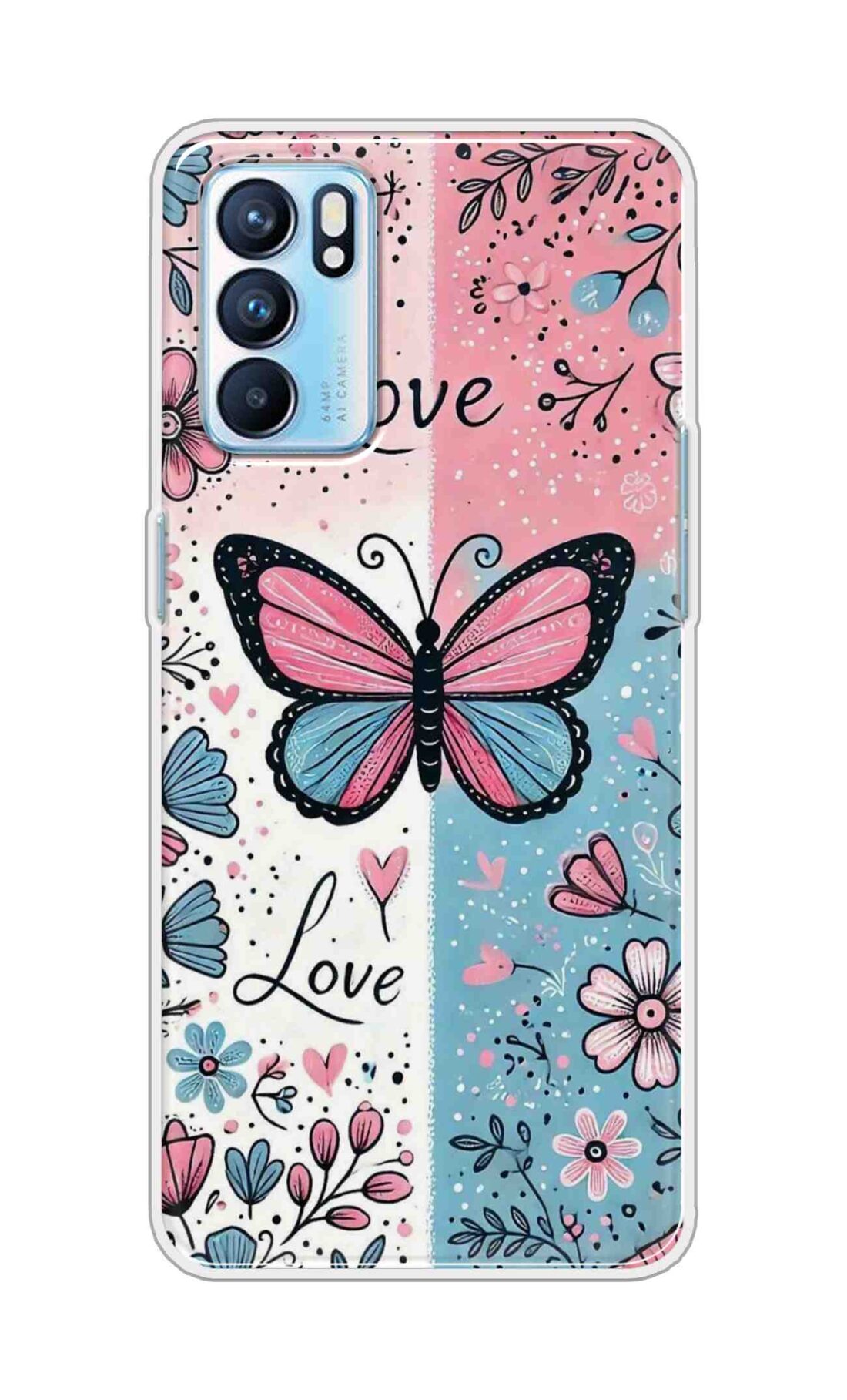 Coberta Back Cover For Oppo Reno6 5G Back Cover Stylish Case - Butterfly and Love Text Design D16526