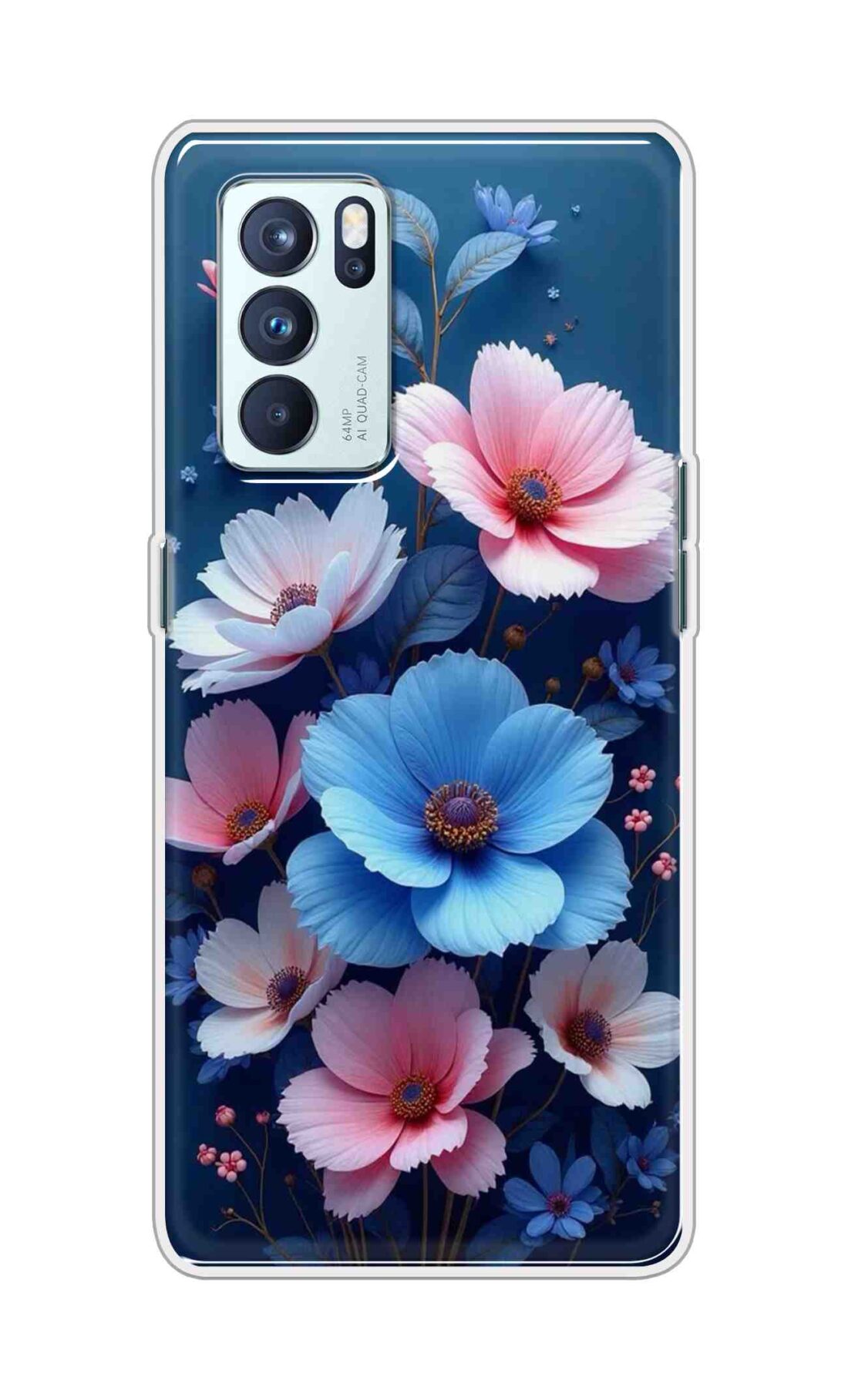 Coberta Back Cover For Oppo Reno 6 Pro 5G Back Cover Stylish Case - Blue and Pink Flowers Design D16512