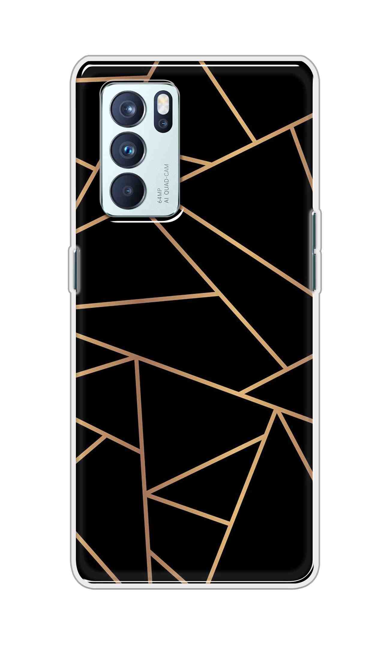 Coberta Back Cover For Oppo Reno 6 Pro 5G Back Cover Stylish Case - Golden Zig Zag Pattern in Black Design D16519