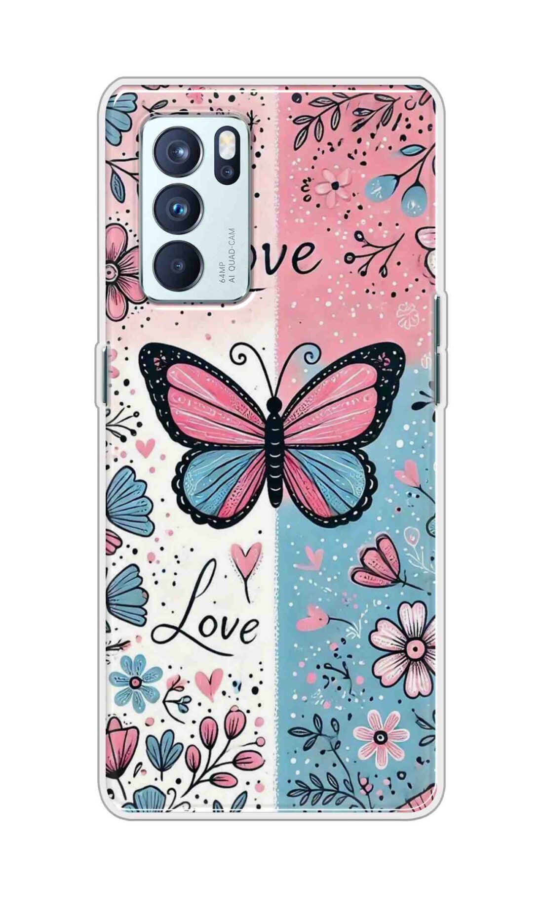 Coberta Back Cover For Oppo Reno 6 Pro 5G Back Cover Stylish Case - Butterfly and Love Text Design D16526