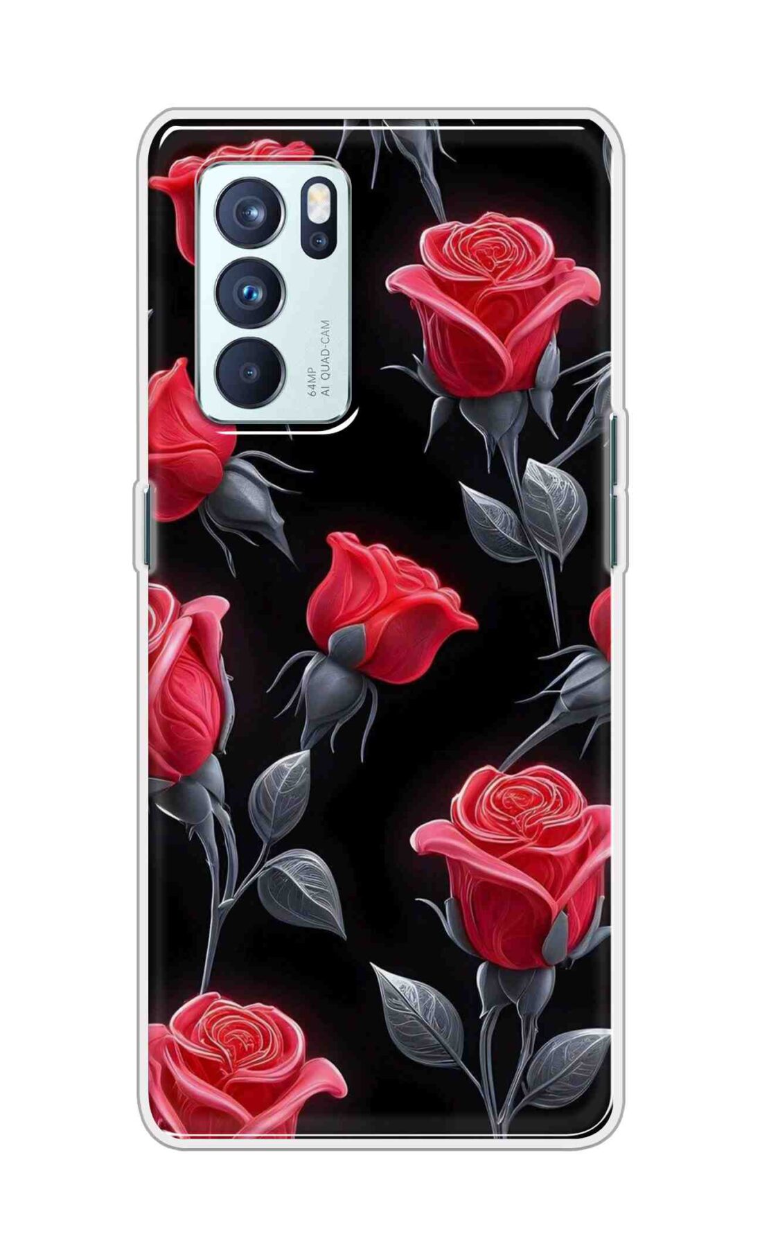 Coberta Back Cover For Oppo Reno 6 Pro 5G Back Cover Stylish Case - Red Rose Flowers in Black Design D16570