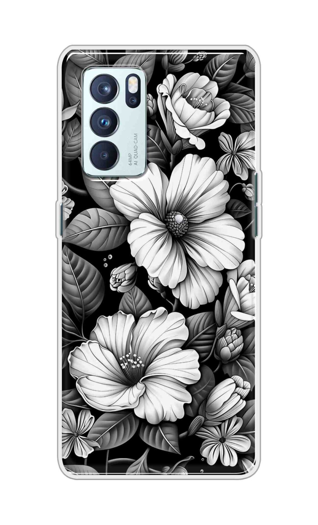Coberta Back Cover For Oppo Reno 6 Pro 5G Back Cover Stylish Case - Black and White Flowers Design D16591