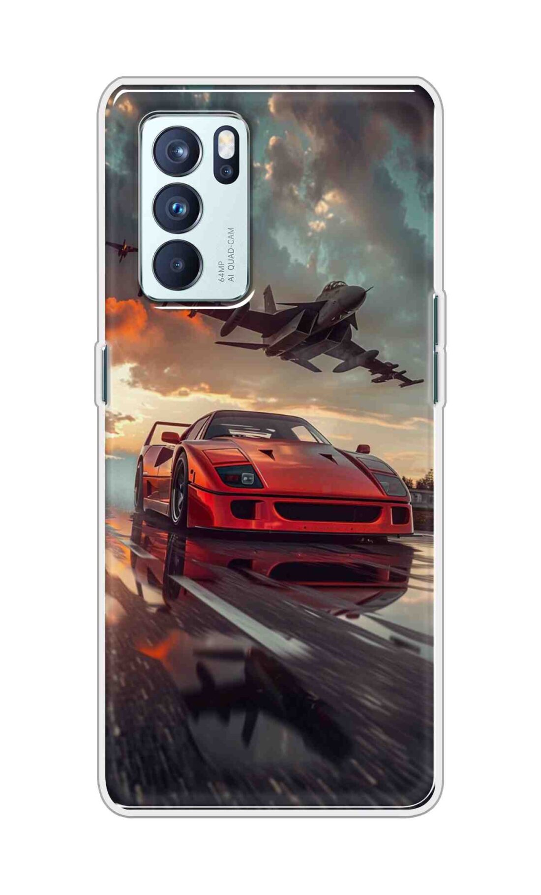 Coberta Back Cover For Oppo Reno 6 Pro 5G Back Cover Stylish Case - Raceing Red Car with Aeroplane Design D16594