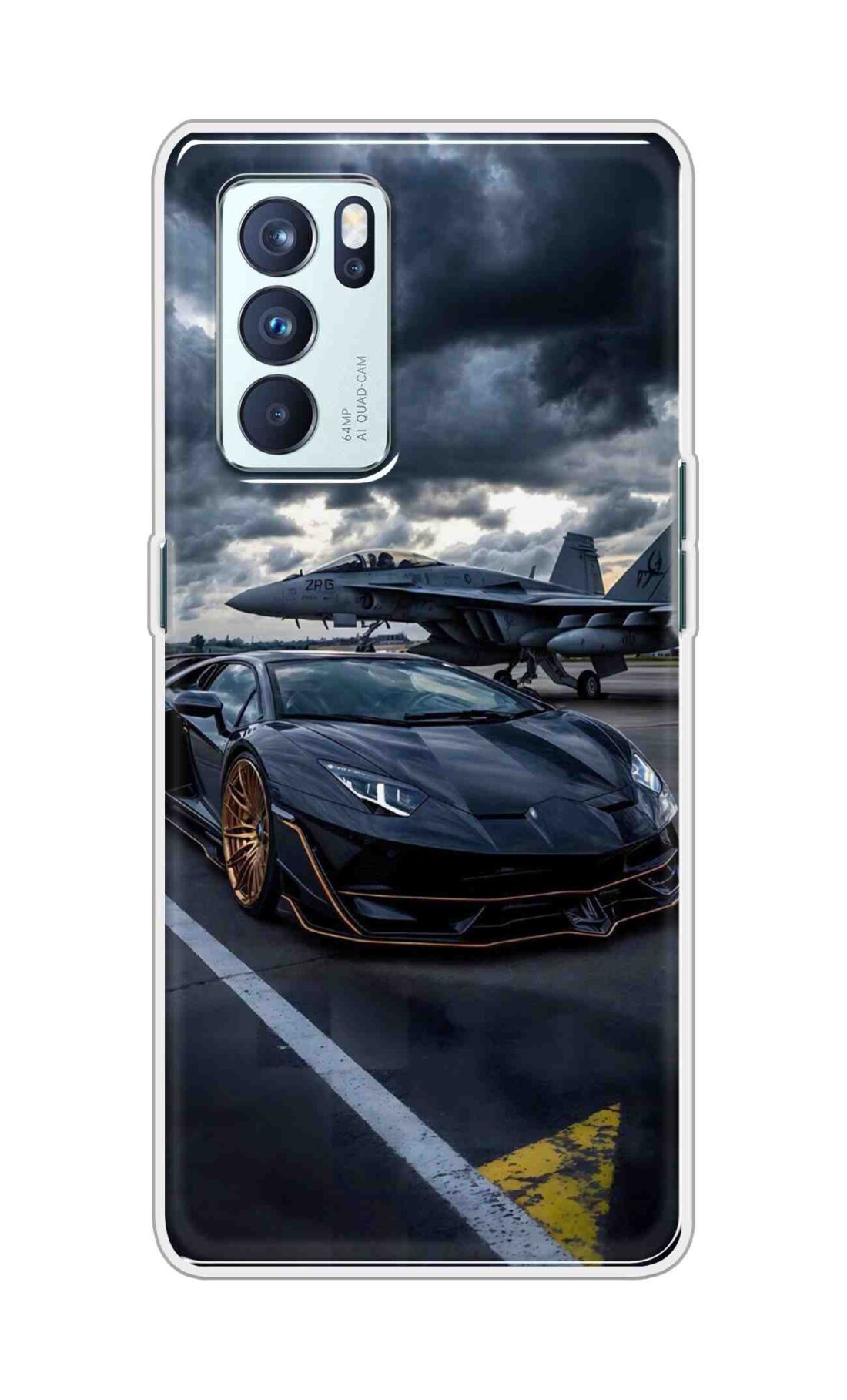 Coberta Back Cover For Oppo Reno 6 Pro 5G Back Cover Stylish Case - Black Car with Aeroplane Design D16616