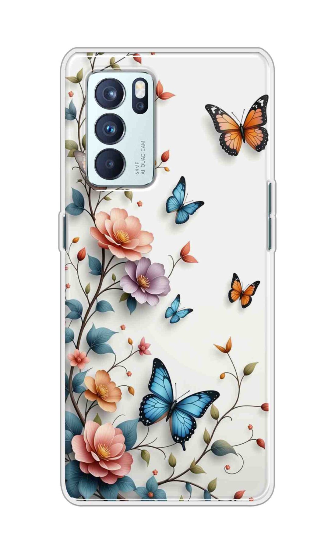 Coberta Back Cover For Oppo Reno 6 Pro 5G Back Cover Stylish Case - Multi Flowers and Butterflyes Design D16617