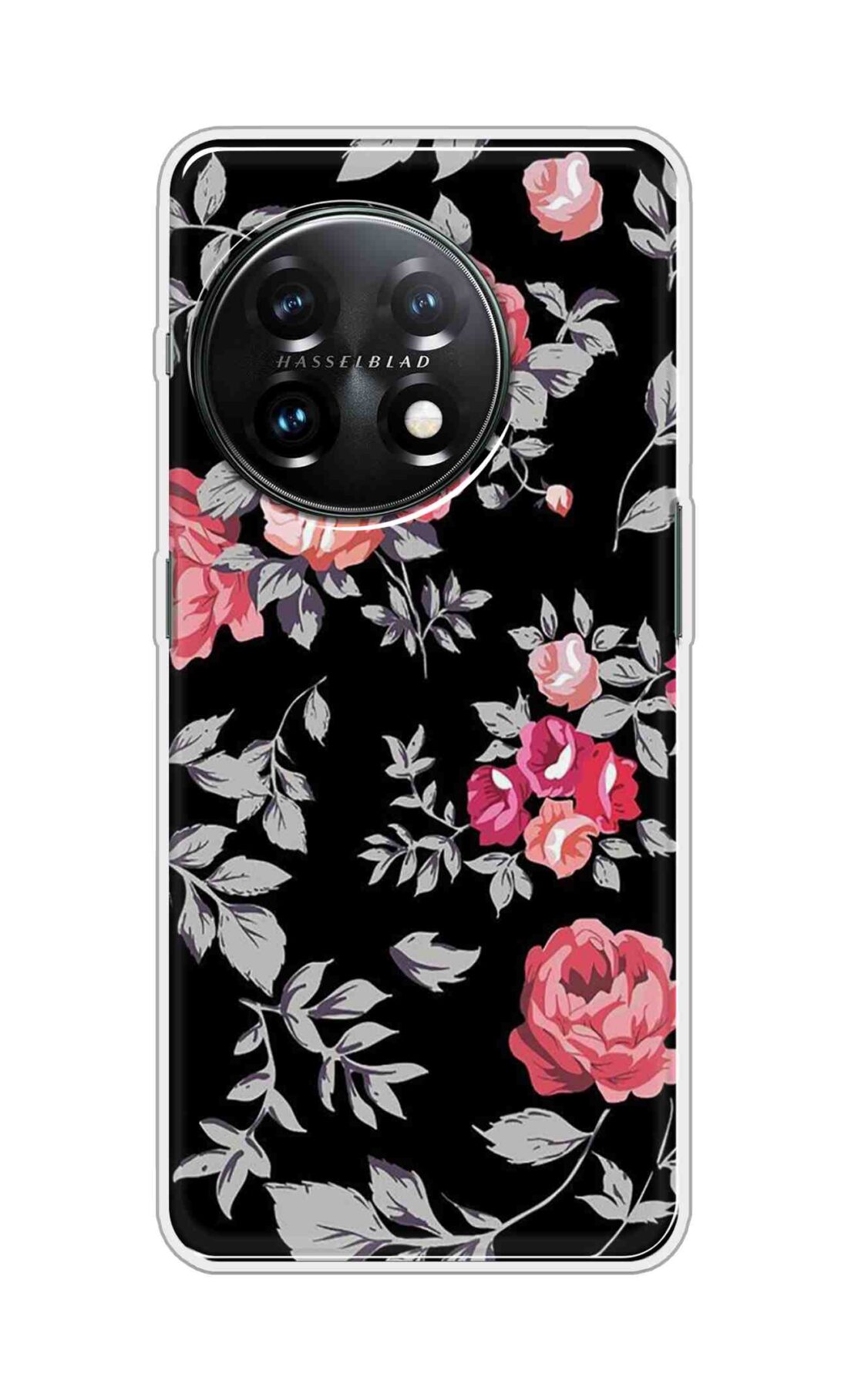 Coberta Back Cover For OnePlus 11 5G Back Cover Stylish Case - Pink Flowers and Grey Leaves Design D11556