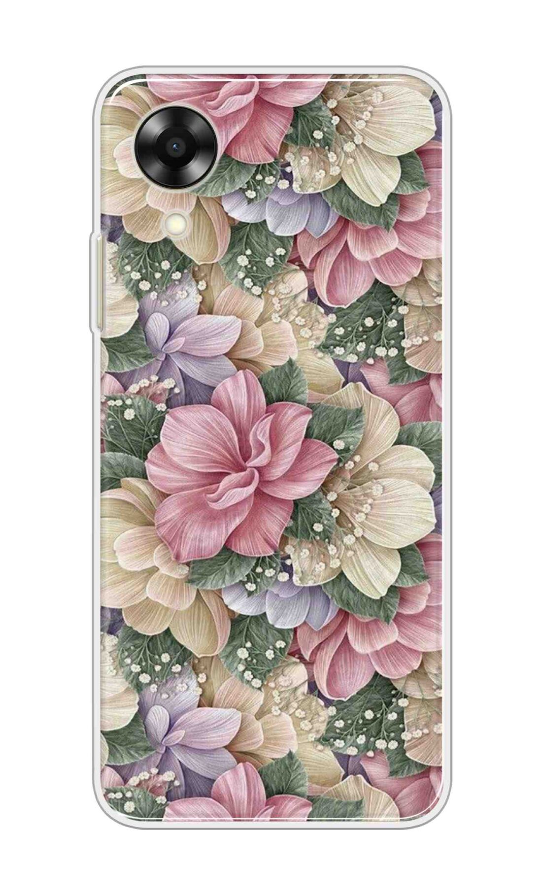 Coberta Back Cover For Oppo A17K Back Cover Stylish Case - Green Leaves and Pink Flowers Design D16250