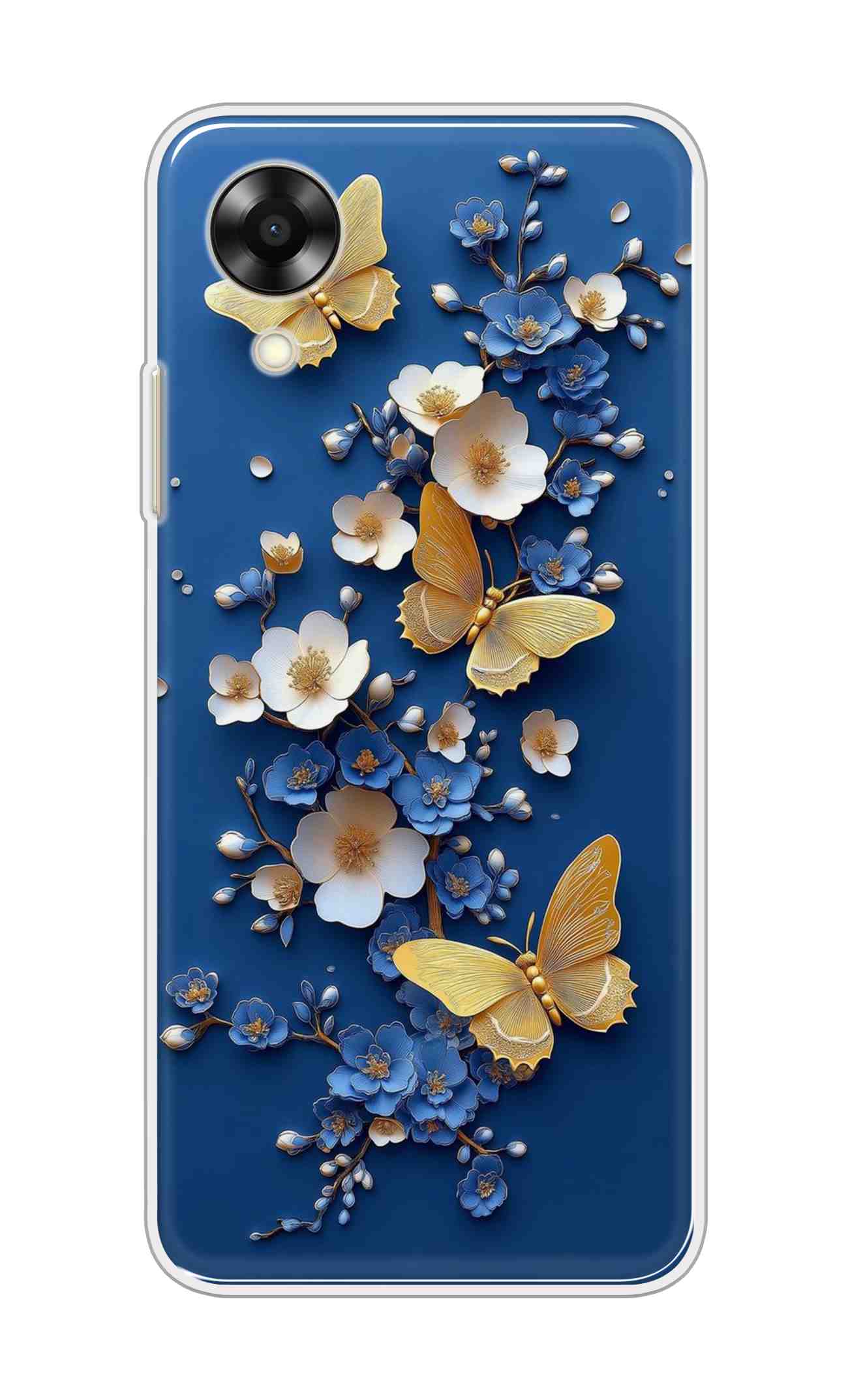 Coberta Back Cover For Oppo A17K Back Cover Stylish Case - Butterflyes and Flowers in Blue Design D16580