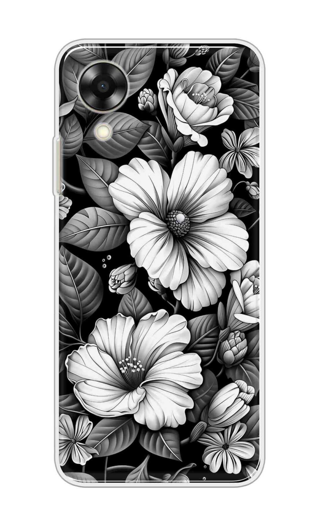 Coberta Back Cover For Oppo A17K Back Cover Stylish Case - Black and White Flowers Design D16591