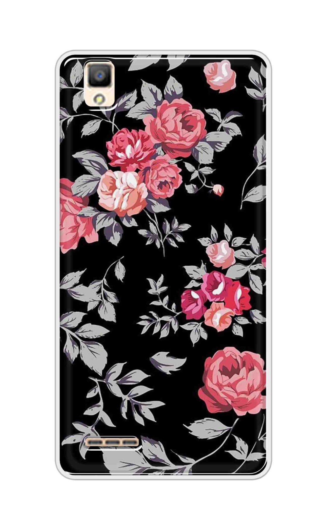 Coberta Back Cover For Oppo A53 Back Cover Stylish Case - Pink Flowers and Grey Leaves Design D11556