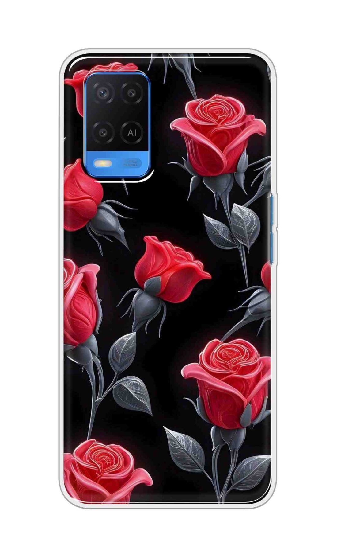 Coberta Back Cover For Oppo A54 Back Cover Stylish Case - Red Rose Flowers in Black Design D16570
