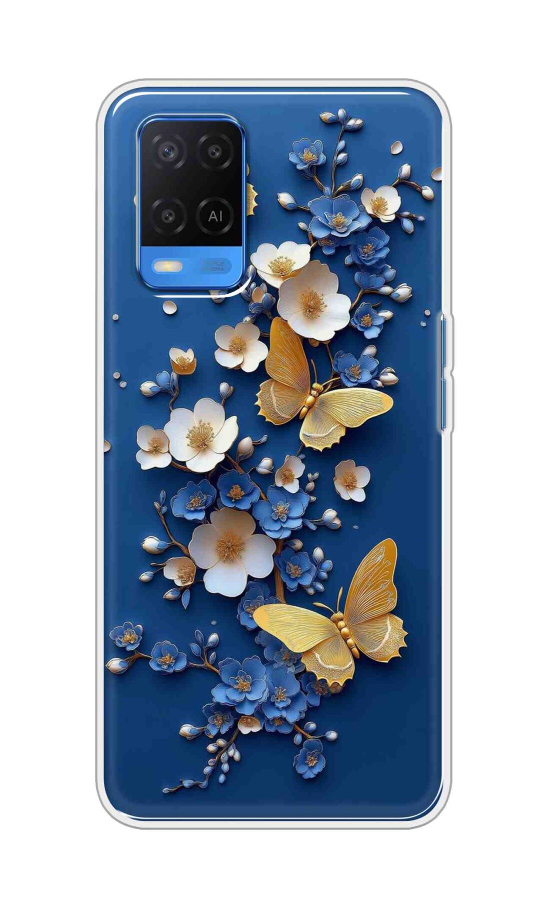 Coberta Back Cover For Oppo A54 Back Cover Stylish Case - Butterflyes and Flowers in Blue Design D16580
