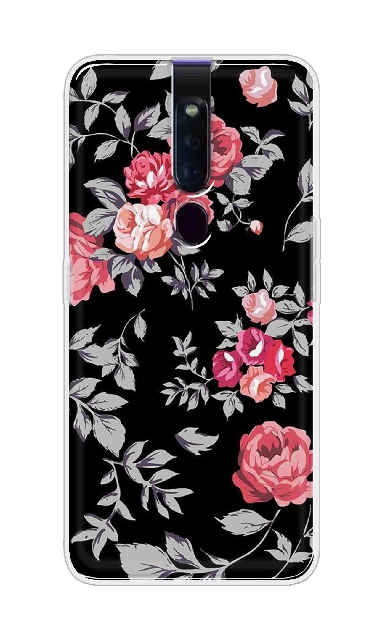 Coberta Back Cover For Oppo F11 Pro Back Cover Stylish Case - Pink Flowers and Grey Leaves Design D11556