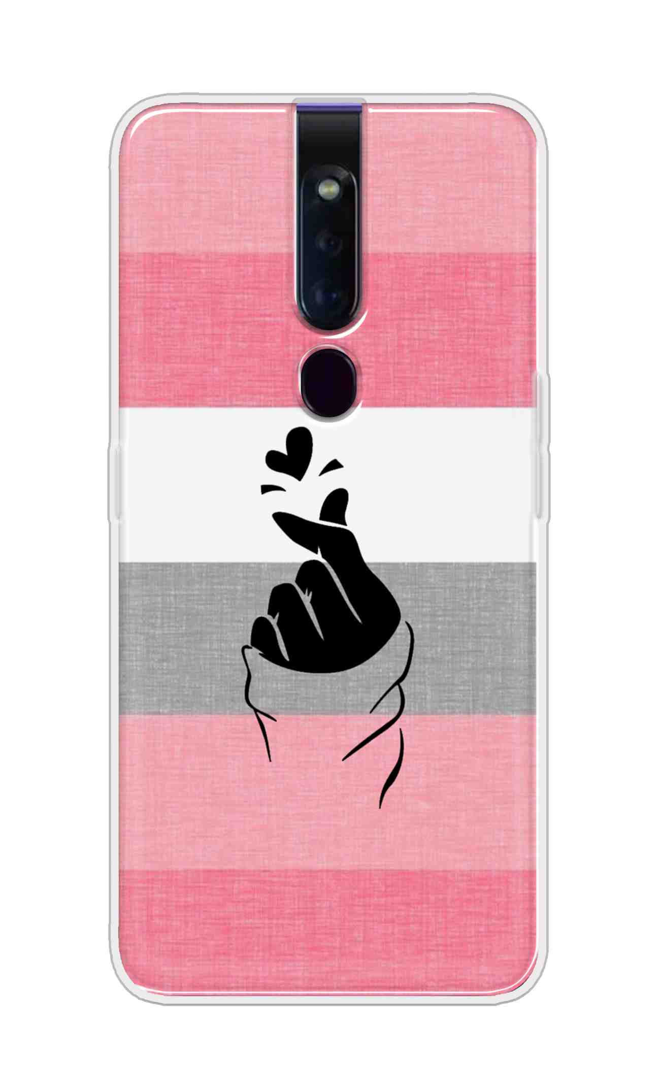 Coberta Back Cover For Oppo F11 Pro Back Cover Stylish Case - Straight Pink and Grey Korean Heart Design D14911