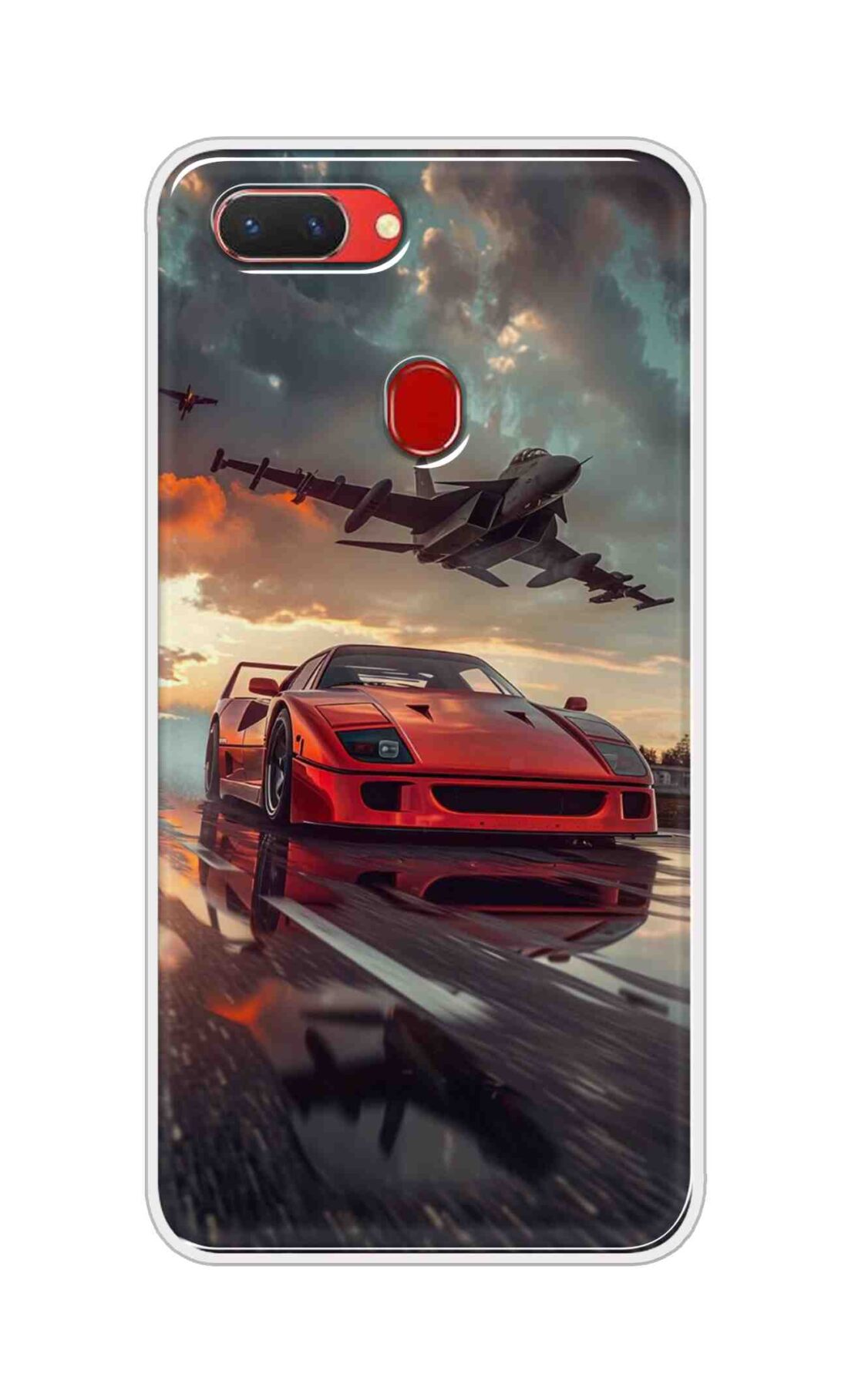 Coberta Back Cover For Oppo Realme 2 Back Cover Stylish Case - Raceing Red Car with Aeroplane Design D16594
