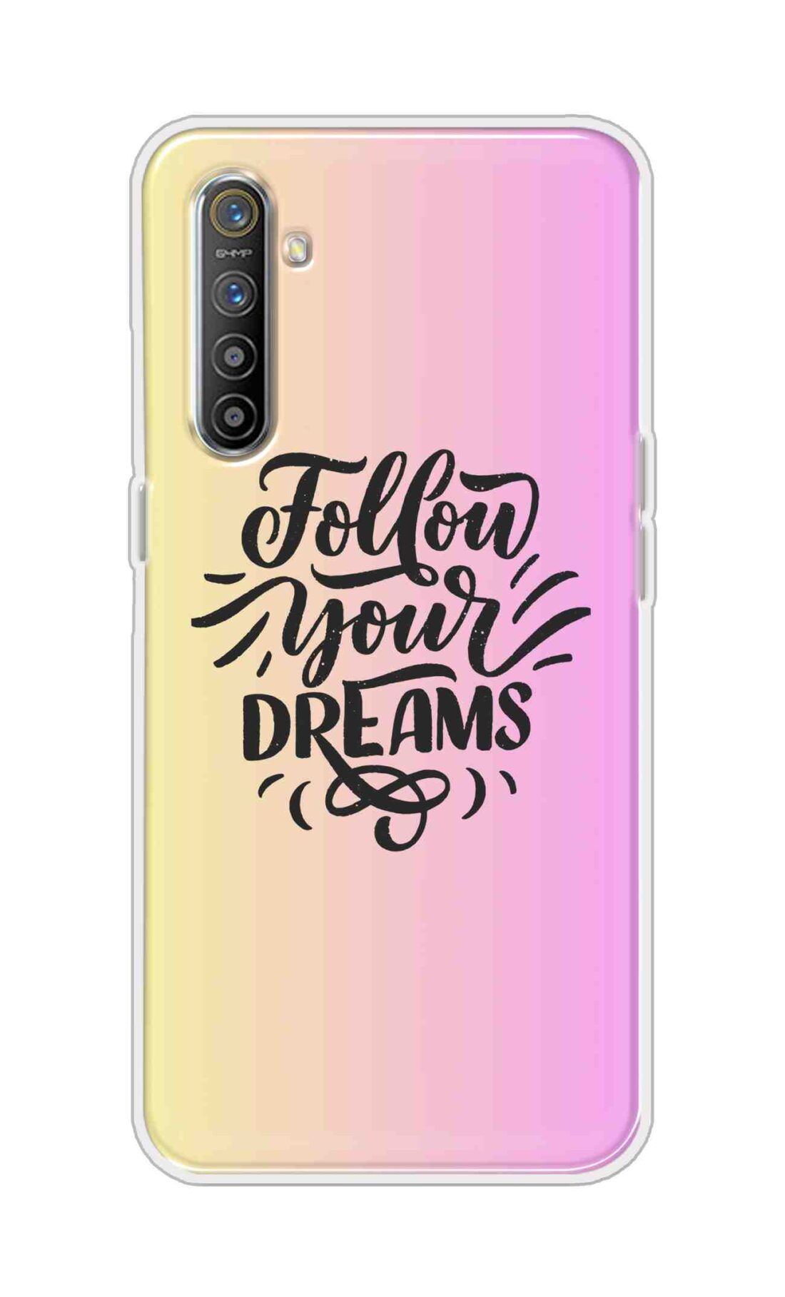 Coberta Back Cover For Oppo Realme XT Back Cover Stylish Case - Follow Your Dreams In Pink And Yellow Design D16499