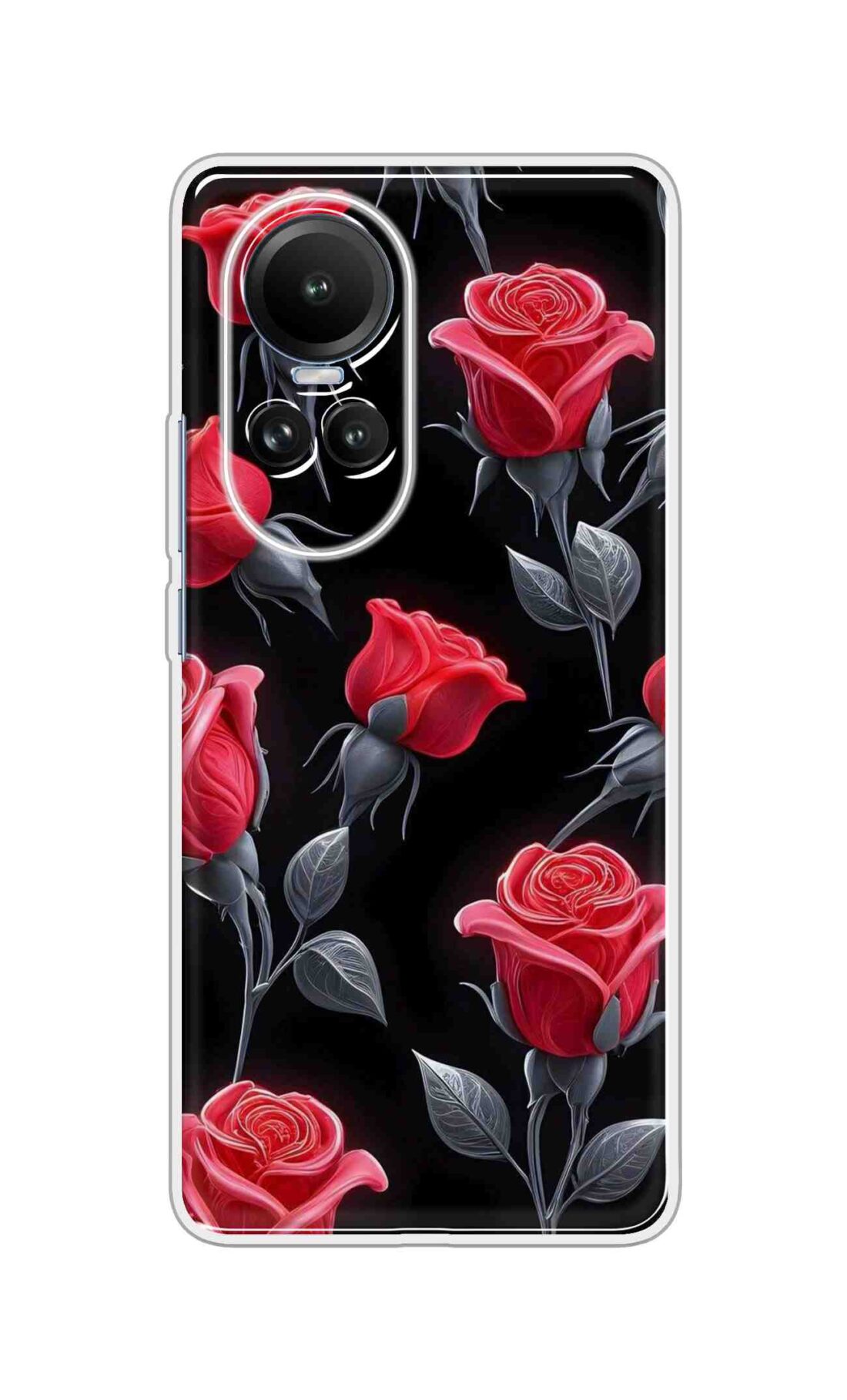 Coberta Back Cover For Oppo Reno 10 5G Back Cover Stylish Case - Red Rose Flowers in Black Design D16570