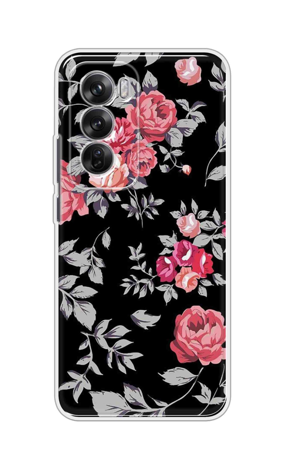 Coberta Back Cover For Oppo Reno 12 5G Back Cover Stylish Case - Pink Flowers and Grey Leaves Design D11556