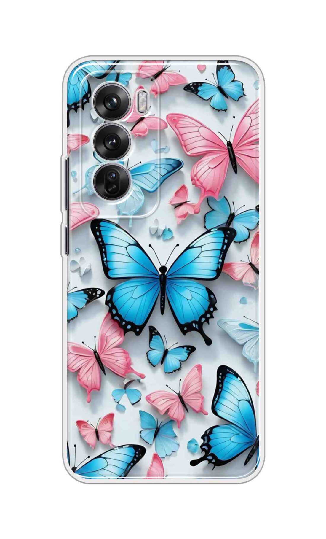 Coberta Back Cover For Oppo Reno 12 5G Back Cover Stylish Case - Blue and Pink Butterflyes Design D16568
