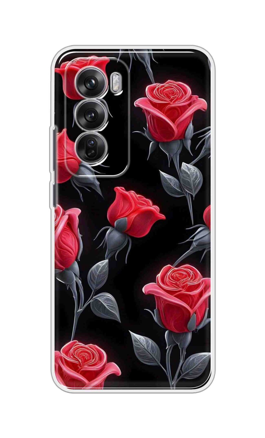Coberta Back Cover For Oppo Reno 12 5G Back Cover Stylish Case - Red Rose Flowers in Black Design D16570