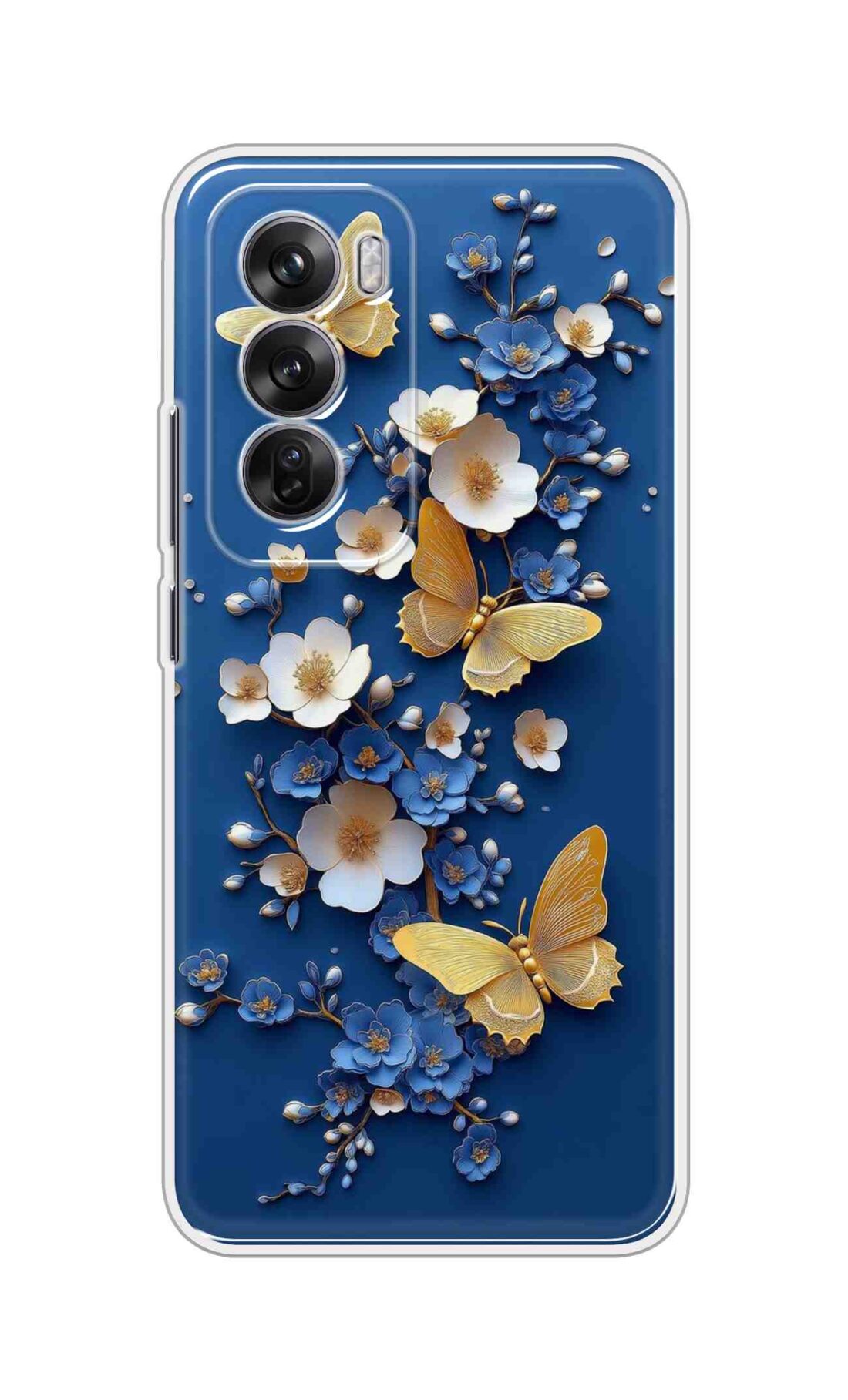 Coberta Back Cover For Oppo Reno 12 5G Back Cover Stylish Case - Butterflyes and Flowers in Blue Design D16580