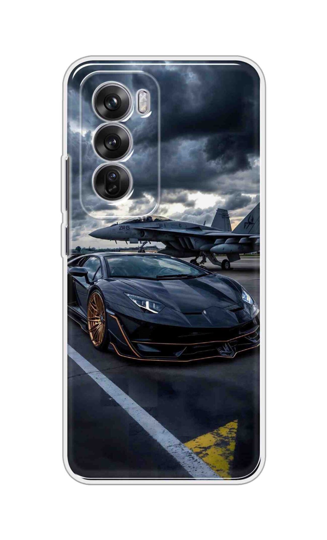 Coberta Back Cover For Oppo Reno 12 5G Back Cover Stylish Case - Black Car with Aeroplane Design D16616