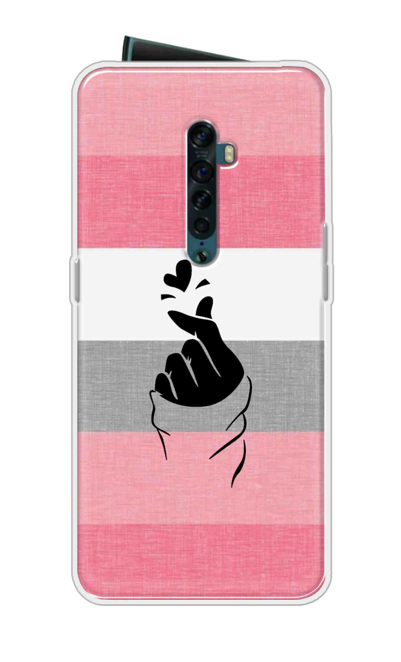 Coberta Back Cover For Oppo Reno 2 Back Cover Stylish Case - Straight Pink and Grey Korean Heart Design D14911