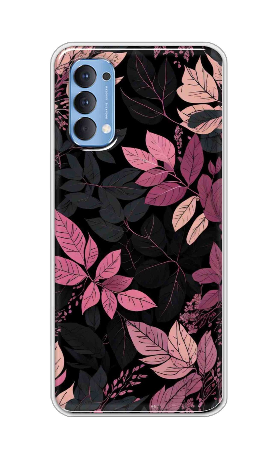 Coberta Back Cover For Oppo Reno 4 Back Cover Stylish Case - Light Pink and Black Leaves Design D16148