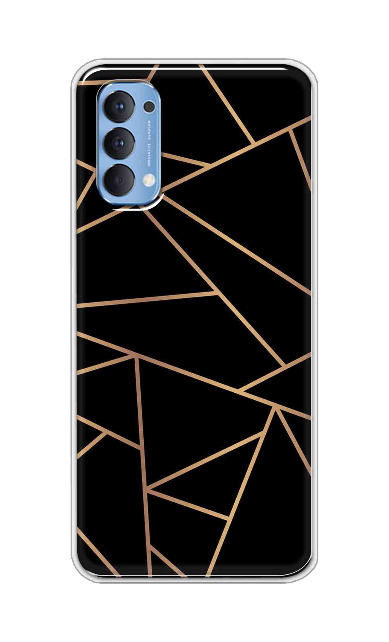 Coberta Back Cover For Oppo Reno 4 Back Cover Stylish Case - Golden Zig Zag Pattern in Black Design D16519