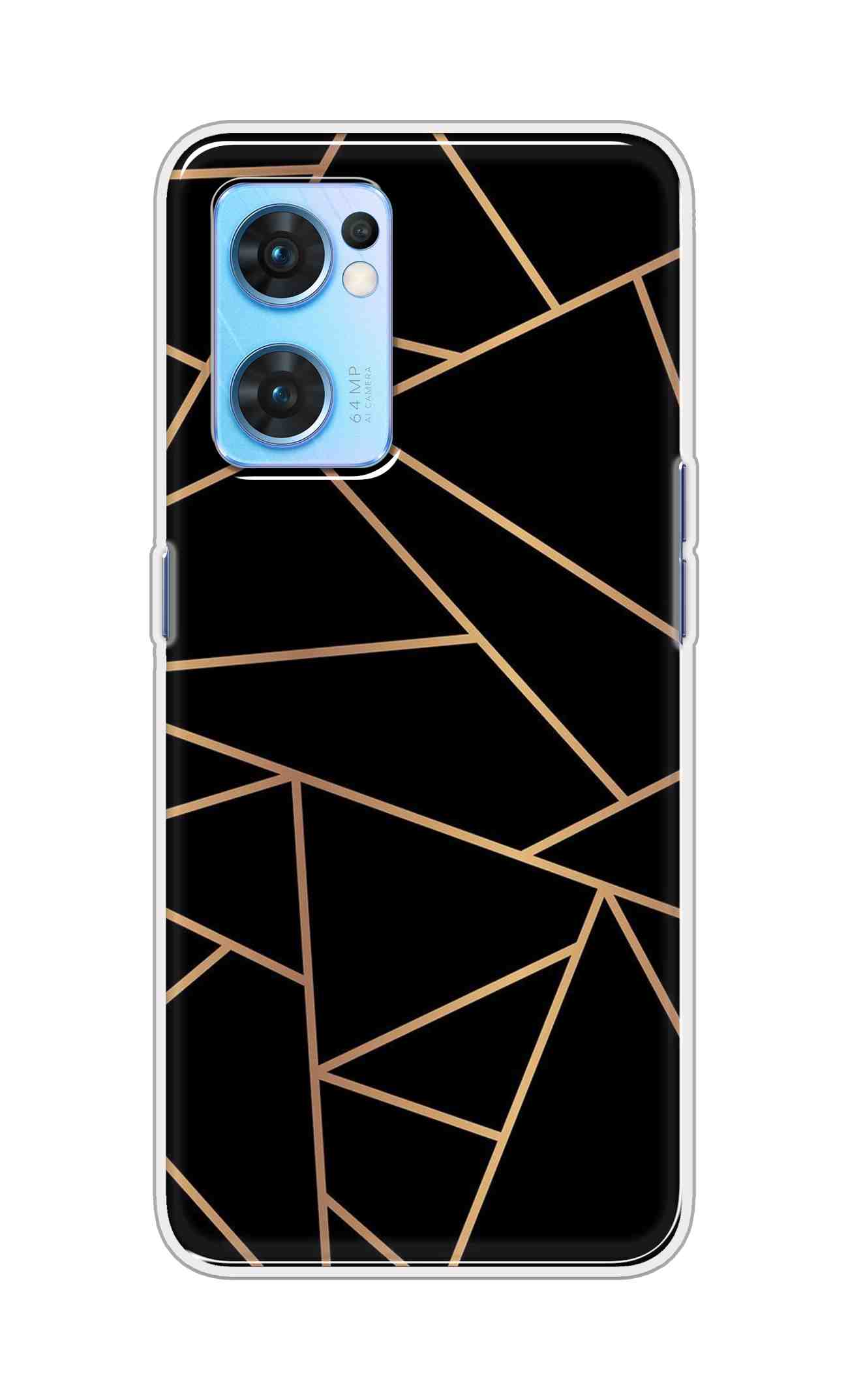 Coberta Back Cover For Oppo Reno 7 5G Back Cover Stylish Case - Golden Zig Zag Pattern in Black Design D16519