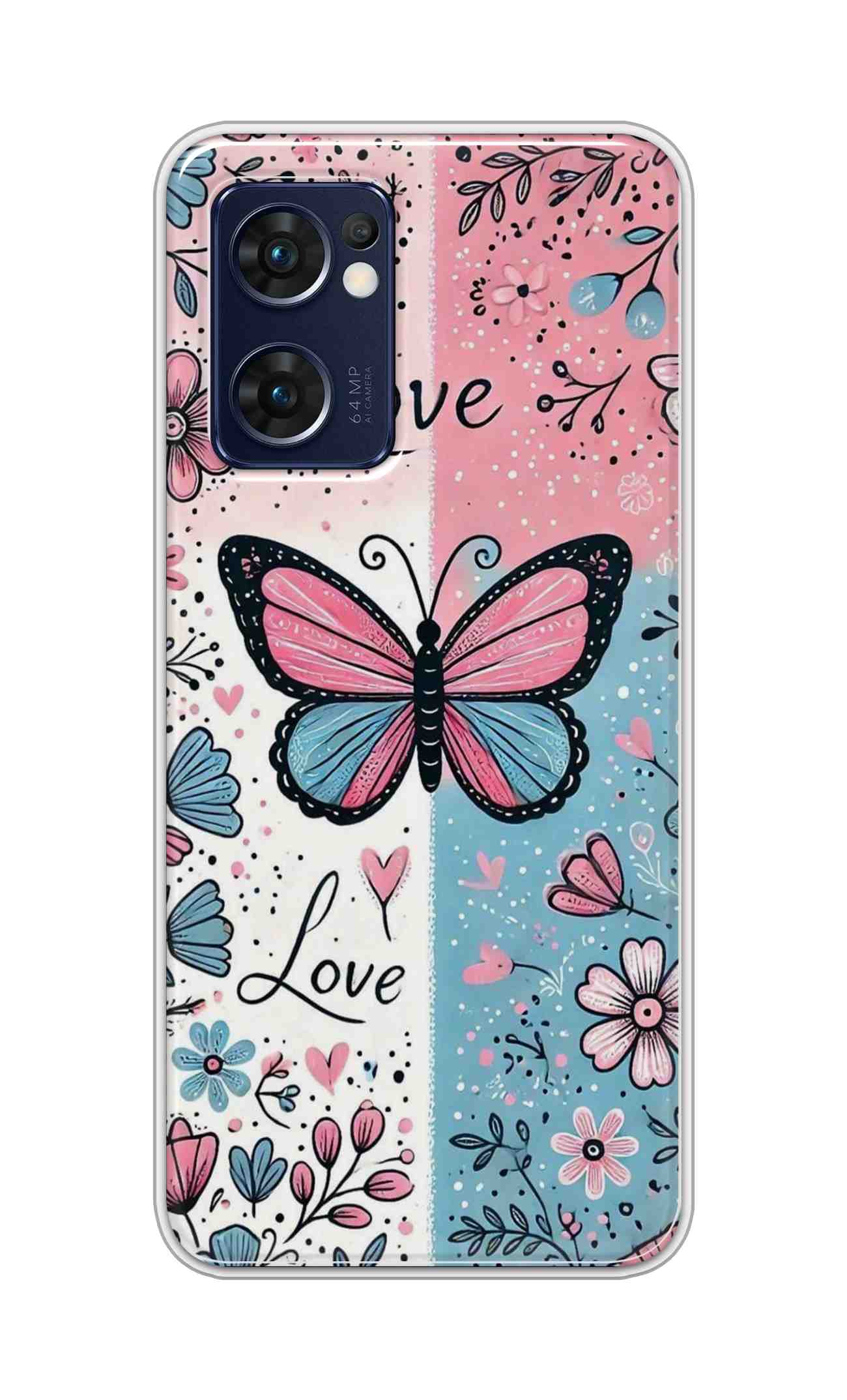 Coberta Back Cover For Oppo Reno 7 5G Back Cover Stylish Case - Butterfly and Love Text Design D16526