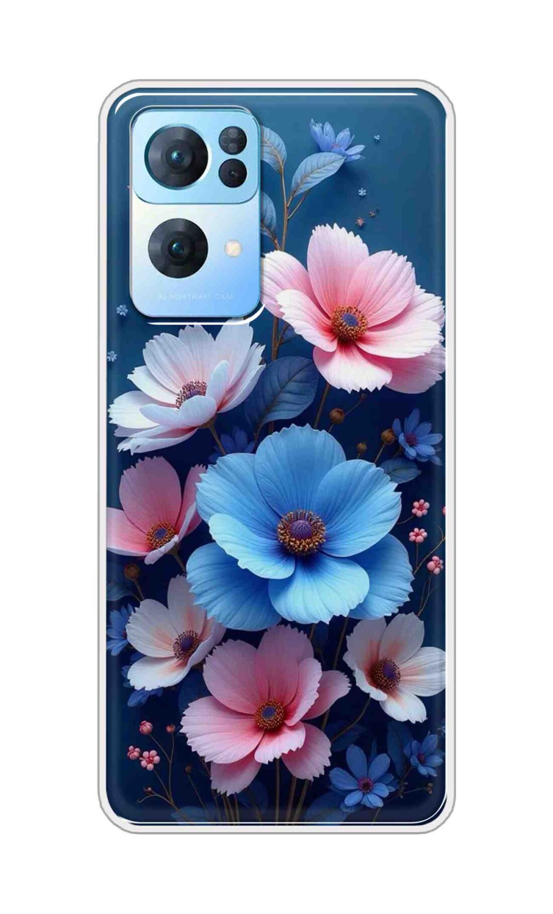 Coberta Back Cover For Oppo Reno 7 Pro Back Cover Stylish Case - Blue and Pink Flowers Design D16512
