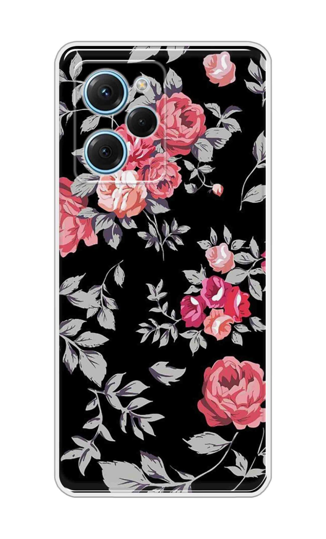 Coberta Back Cover For Poco X5 Pro 5G Back Cover Stylish Case - Pink Flowers and Grey Leaves Design D11556