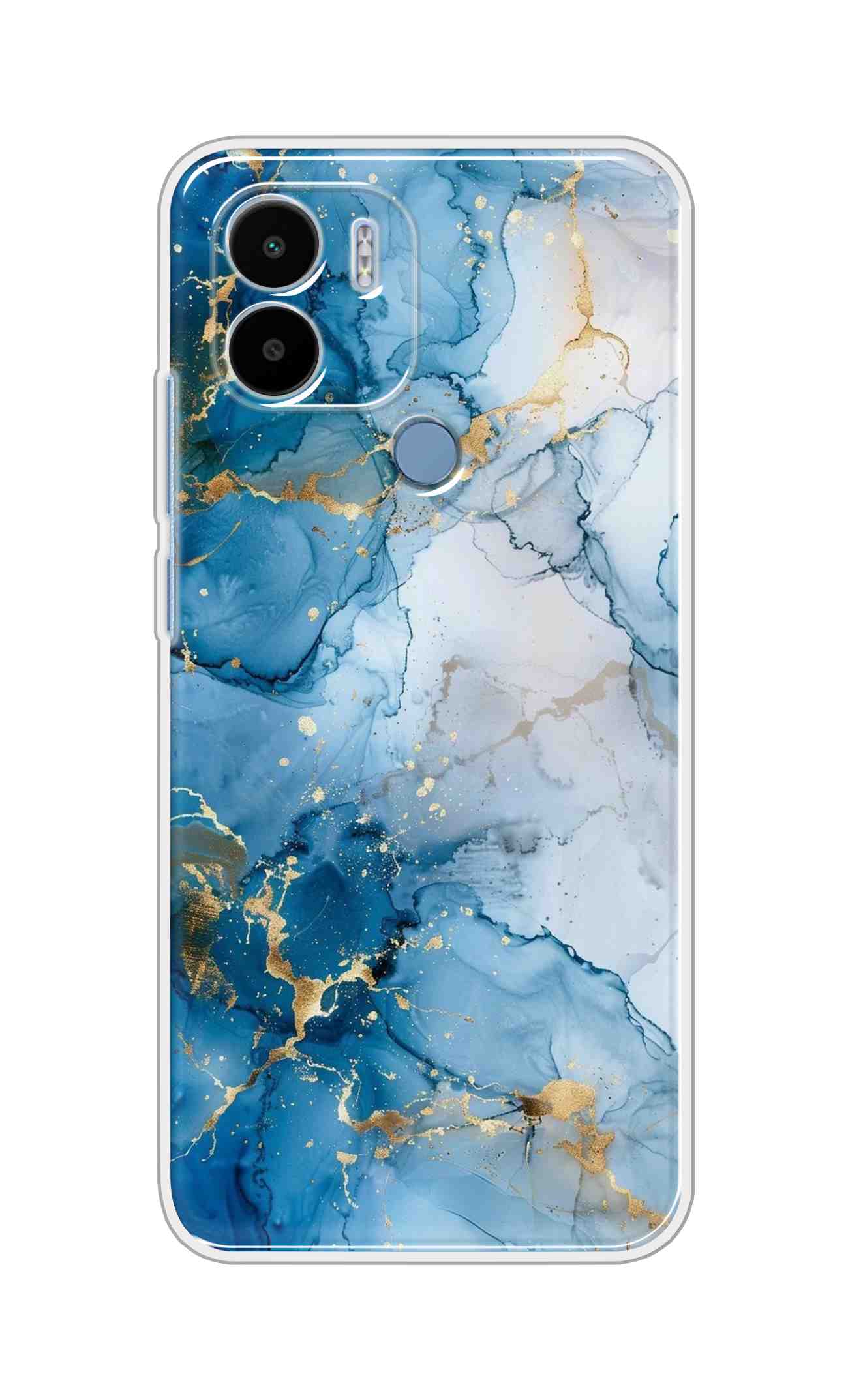 Coberta Back Cover For Poco C51 Back Cover Stylish Case - Light Blue and Golden Marble Design D16481