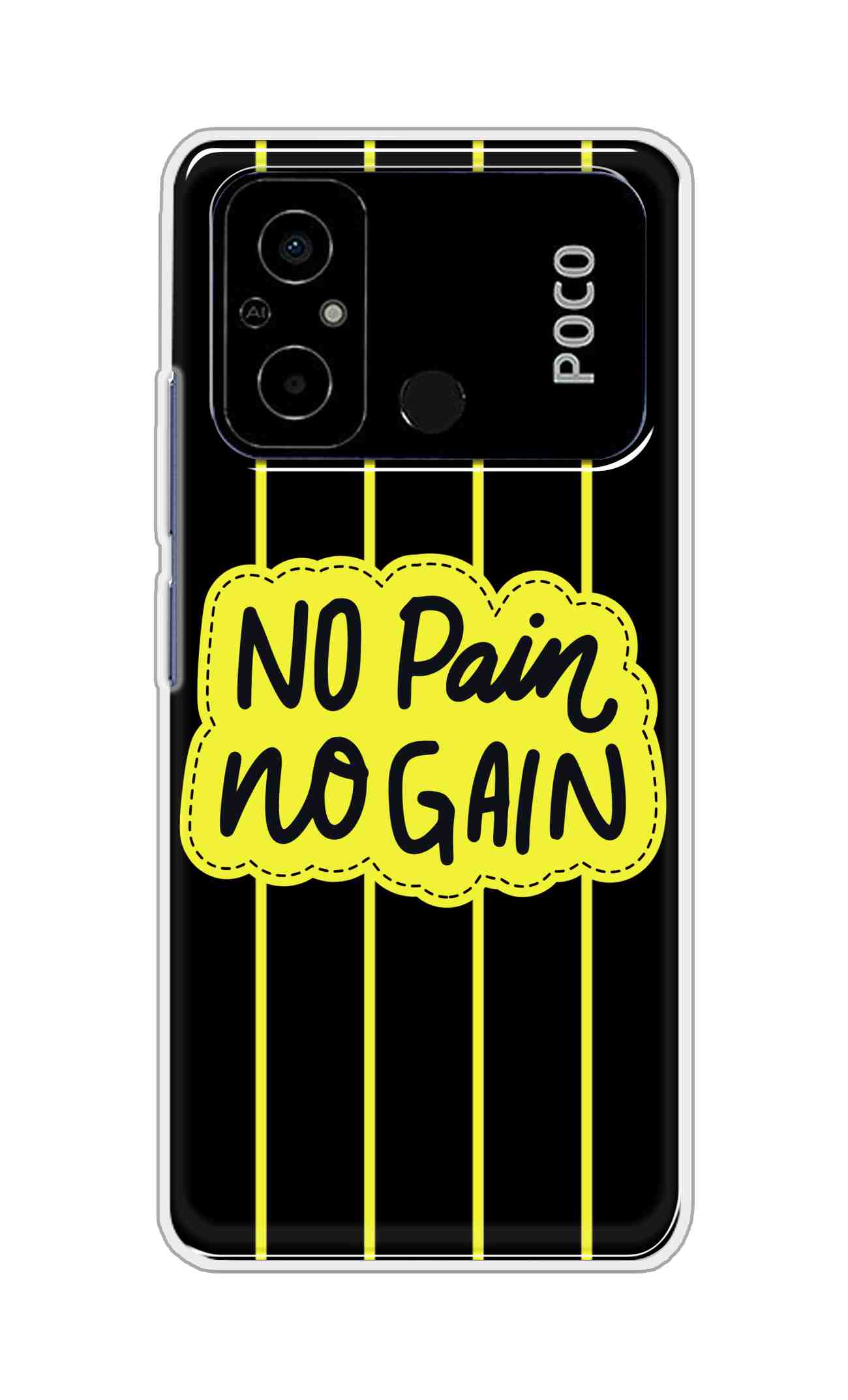 Coberta Back Cover For Poco C55 Back Cover Stylish Case - No Pain No Gain in Yellow Design D16508