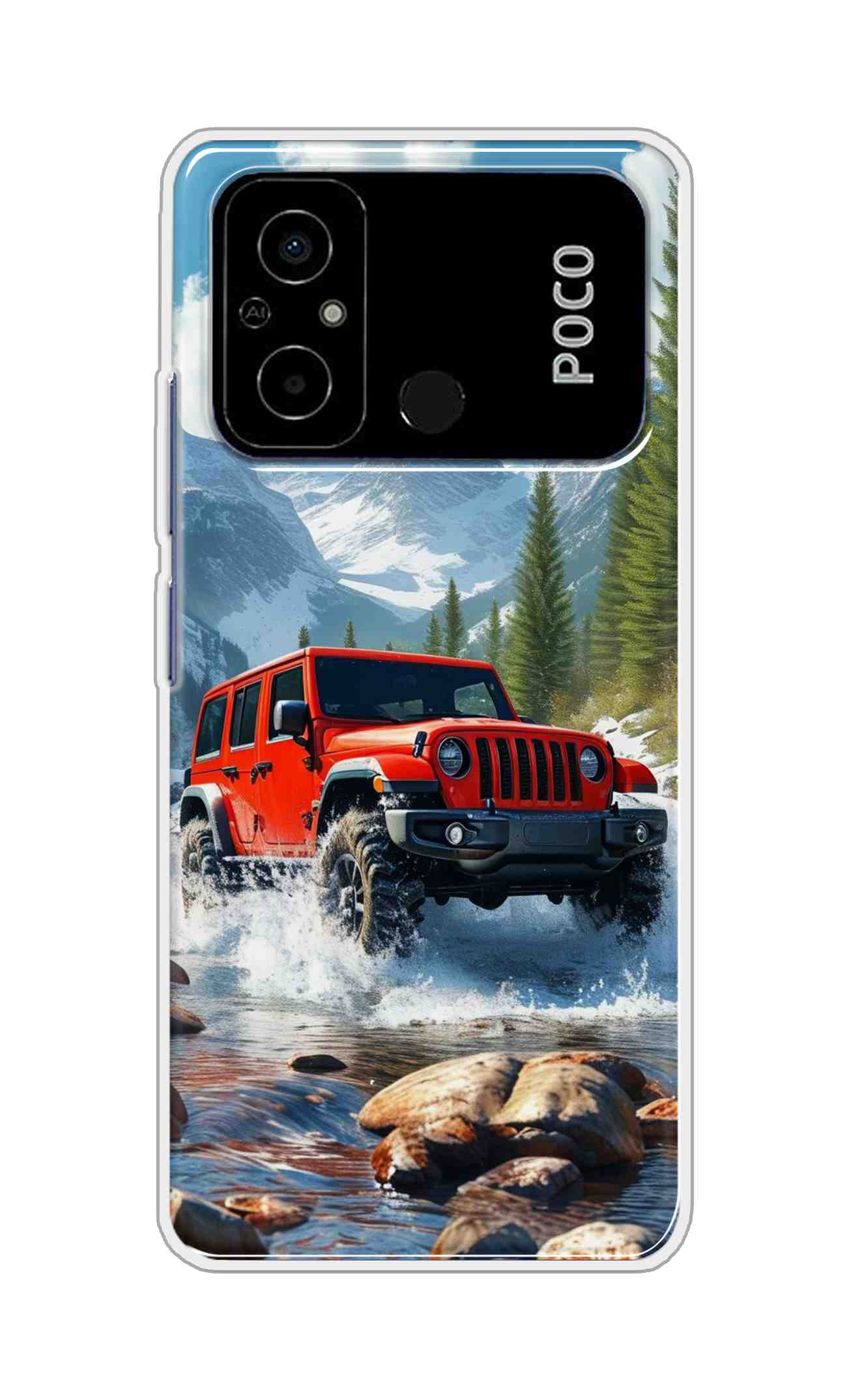Coberta Back Cover For Poco C55 Back Cover Stylish Case - Red Car in Nature Design D16513