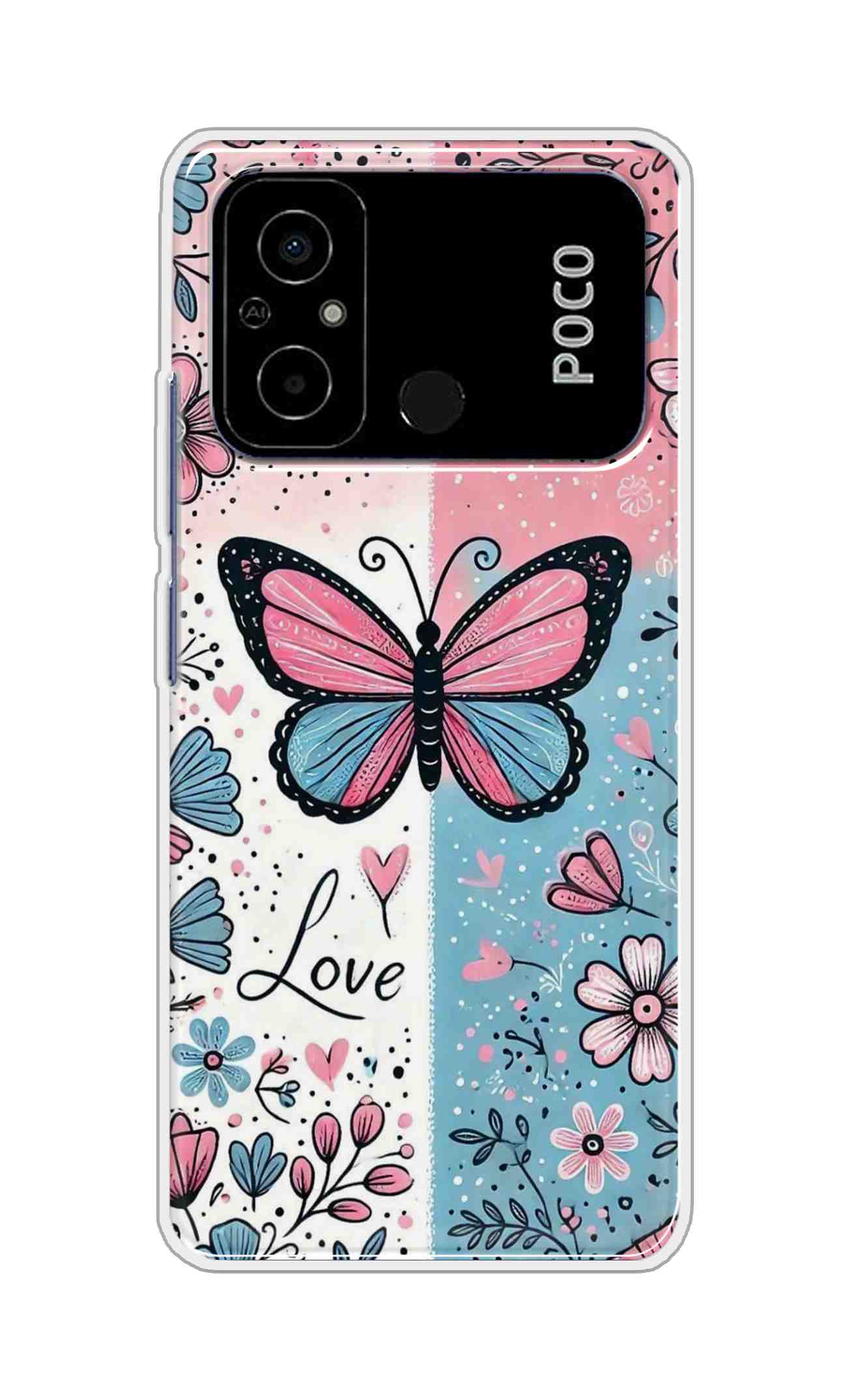 Coberta Back Cover For Poco C55 Back Cover Stylish Case - Butterfly and Love Text Design D16526