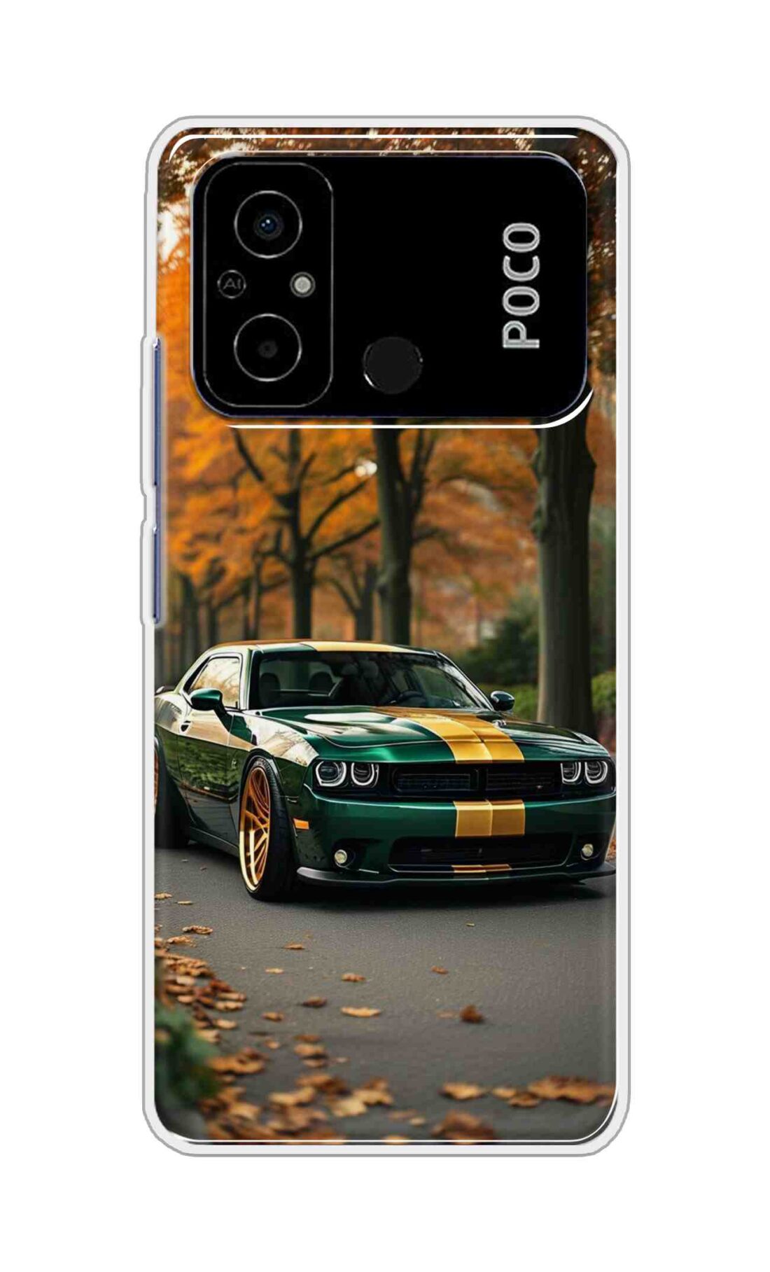 Coberta Back Cover For Poco C55 Back Cover Stylish Case - Golden Line in Green Design D16546