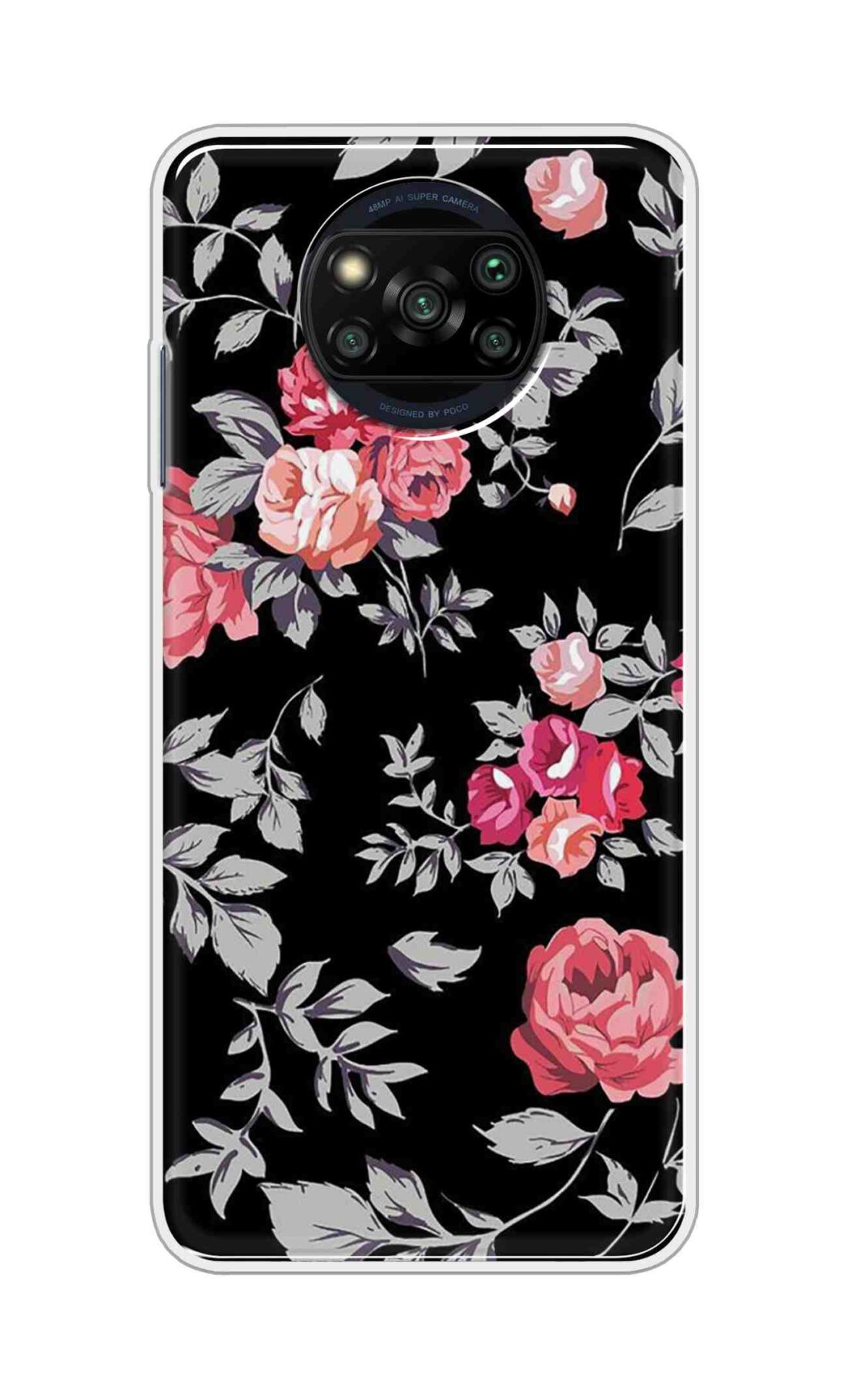 Coberta Back Cover For Poco X3 Pro Back Cover Stylish Case - Pink Flowers and Grey Leaves Design D11556
