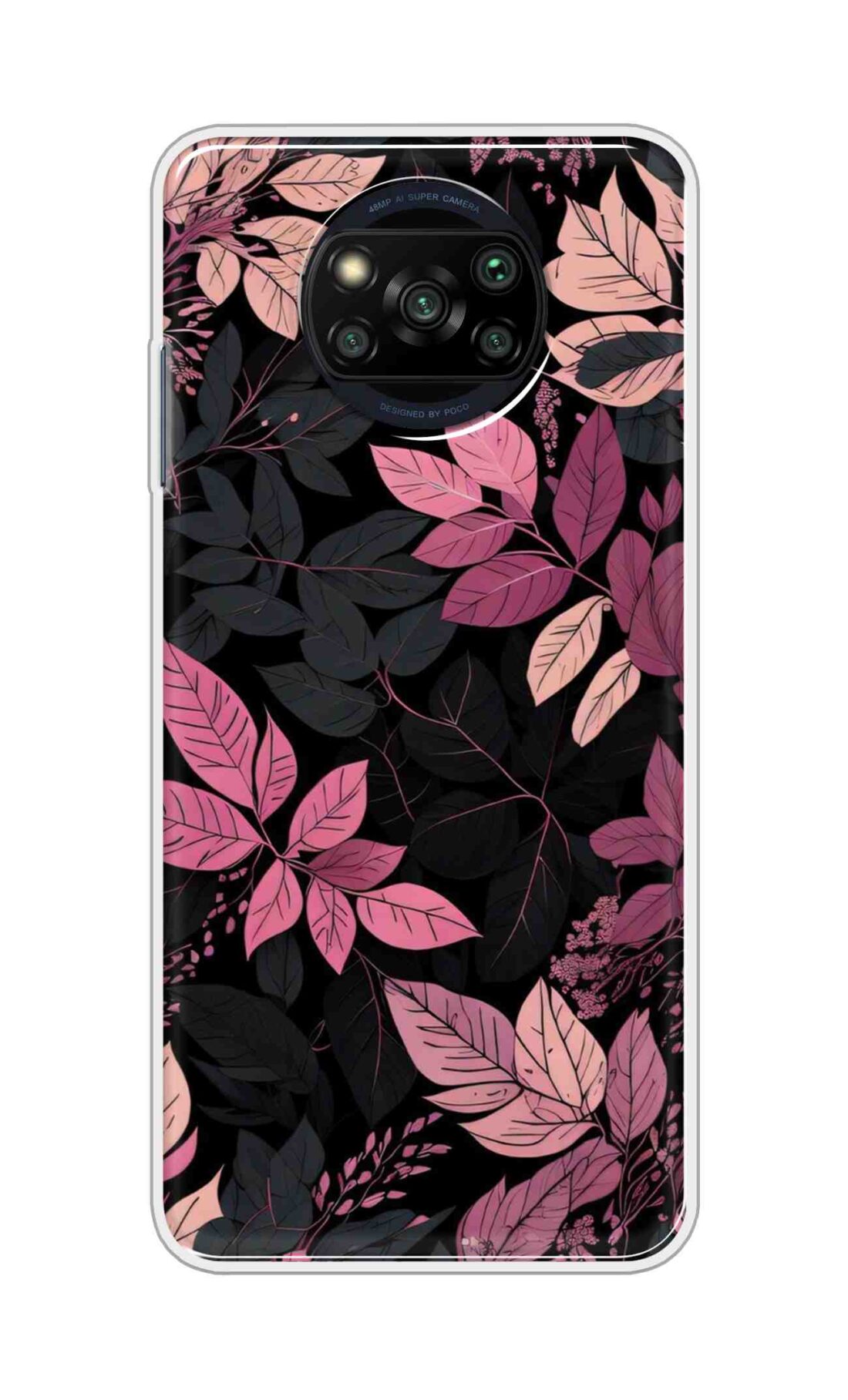 Coberta Back Cover For Poco X3 Pro Back Cover Stylish Case - Light Pink and Black Leaves Design D16148