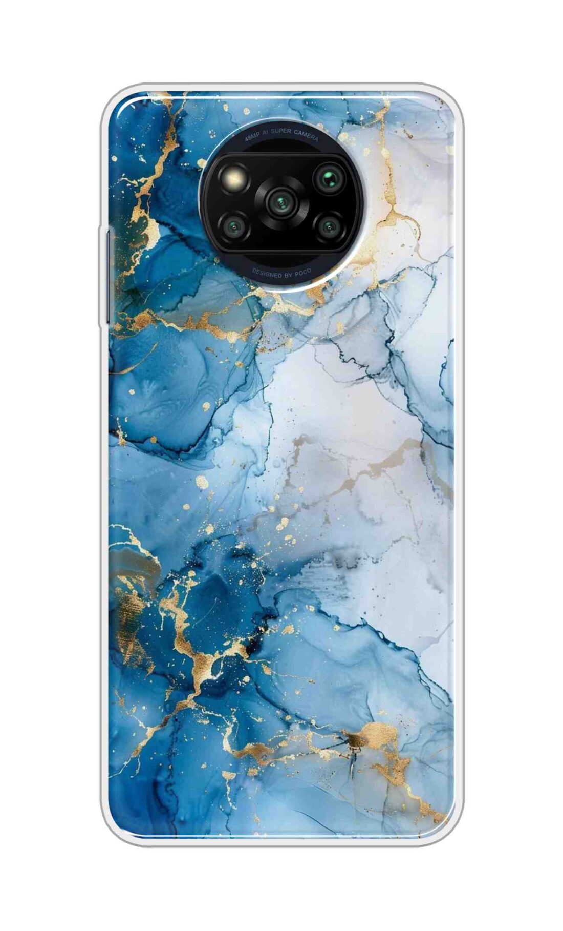Coberta Back Cover For Poco X3 Pro Back Cover Stylish Case - Light Blue and Golden Marble Design D16481