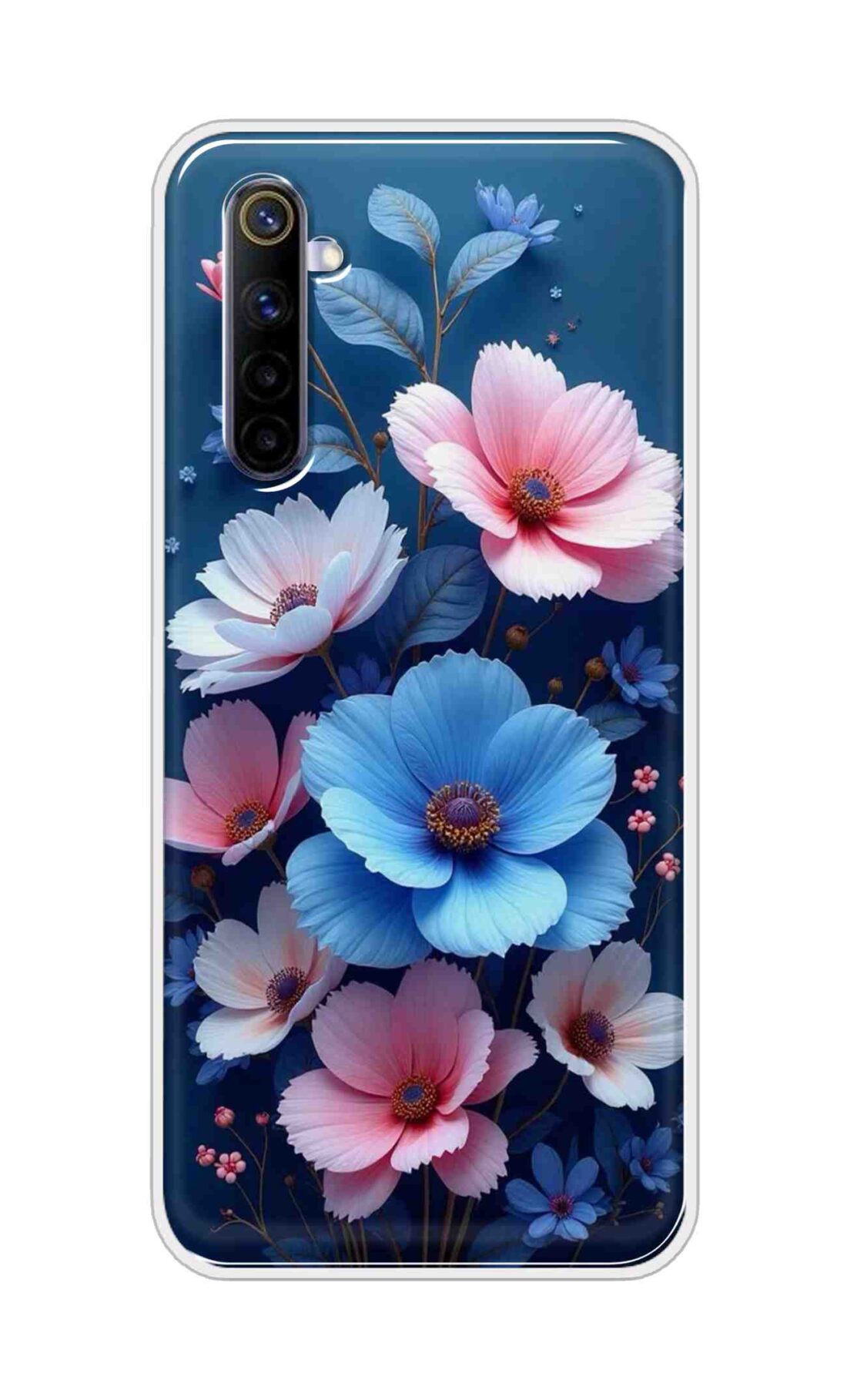 Coberta Back Cover For Realme 6 Back Cover Stylish Case - Blue and Pink Flowers Design D16512