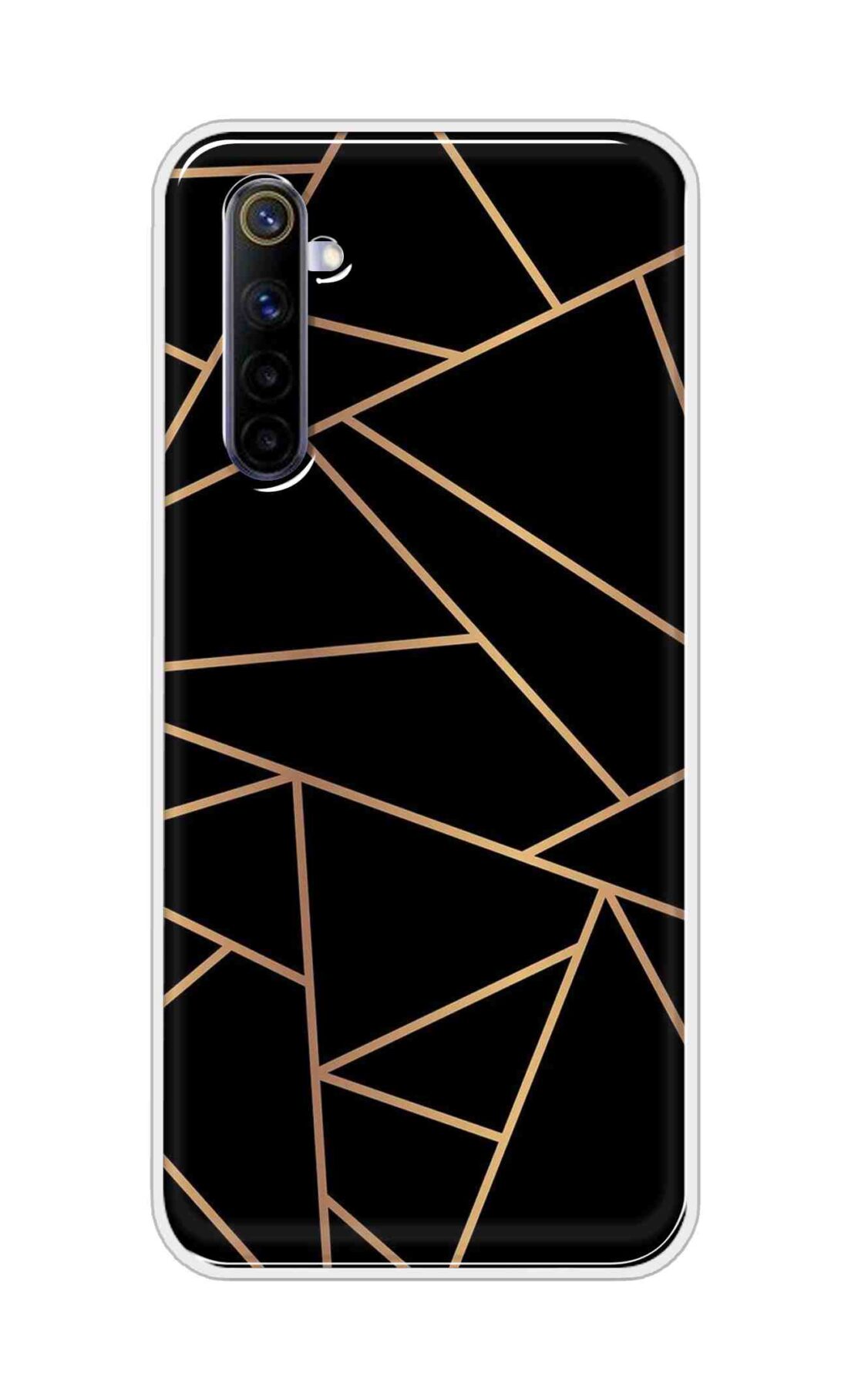 Coberta Back Cover For Realme 6 Back Cover Stylish Case - Golden Zig Zag Pattern in Black Design D16519