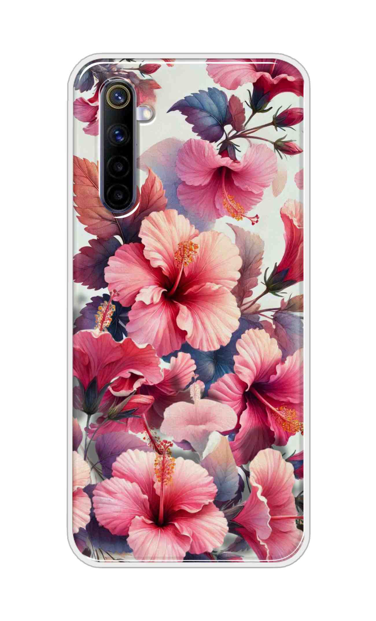 Coberta Back Cover For Realme 6 Back Cover Stylish Case - Pink Leaves and Flowers Design D16525